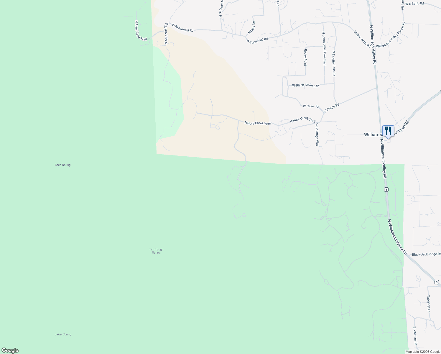 map of restaurants, bars, coffee shops, grocery stores, and more near 5435 West Wilderness Rim Road in Prescott