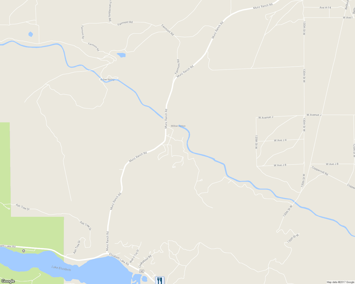 map of restaurants, bars, coffee shops, grocery stores, and more near 44320 Munz Ranch Road in Elizabeth Lake