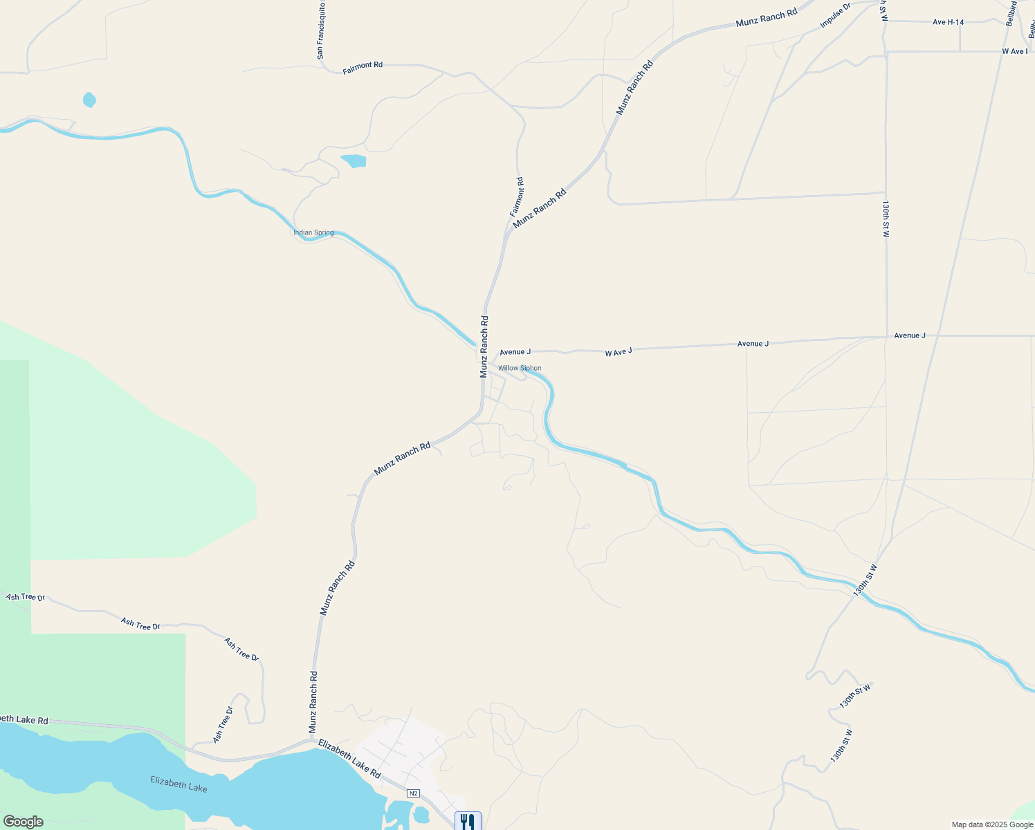 map of restaurants, bars, coffee shops, grocery stores, and more near 44320 Munz Ranch Road in Elizabeth Lake