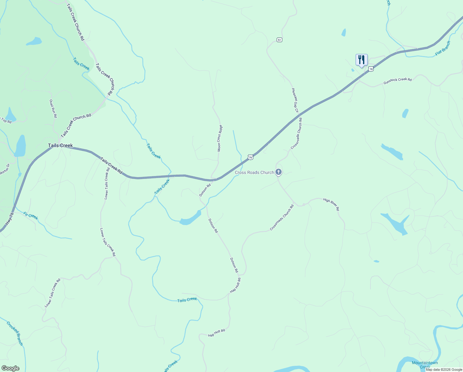map of restaurants, bars, coffee shops, grocery stores, and more near 15 Dotson Road in Ellijay