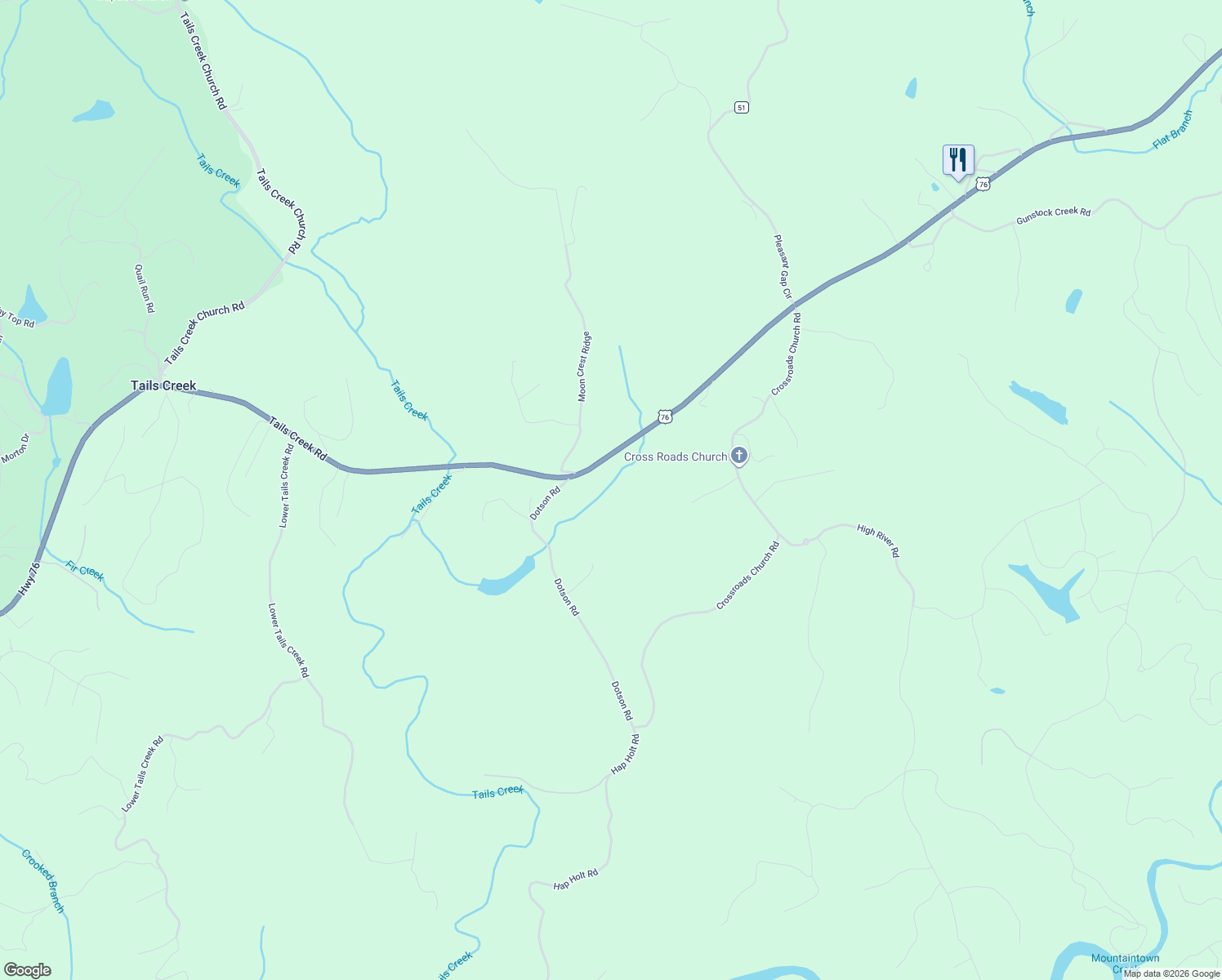 map of restaurants, bars, coffee shops, grocery stores, and more near 15 Dotson Road in Ellijay
