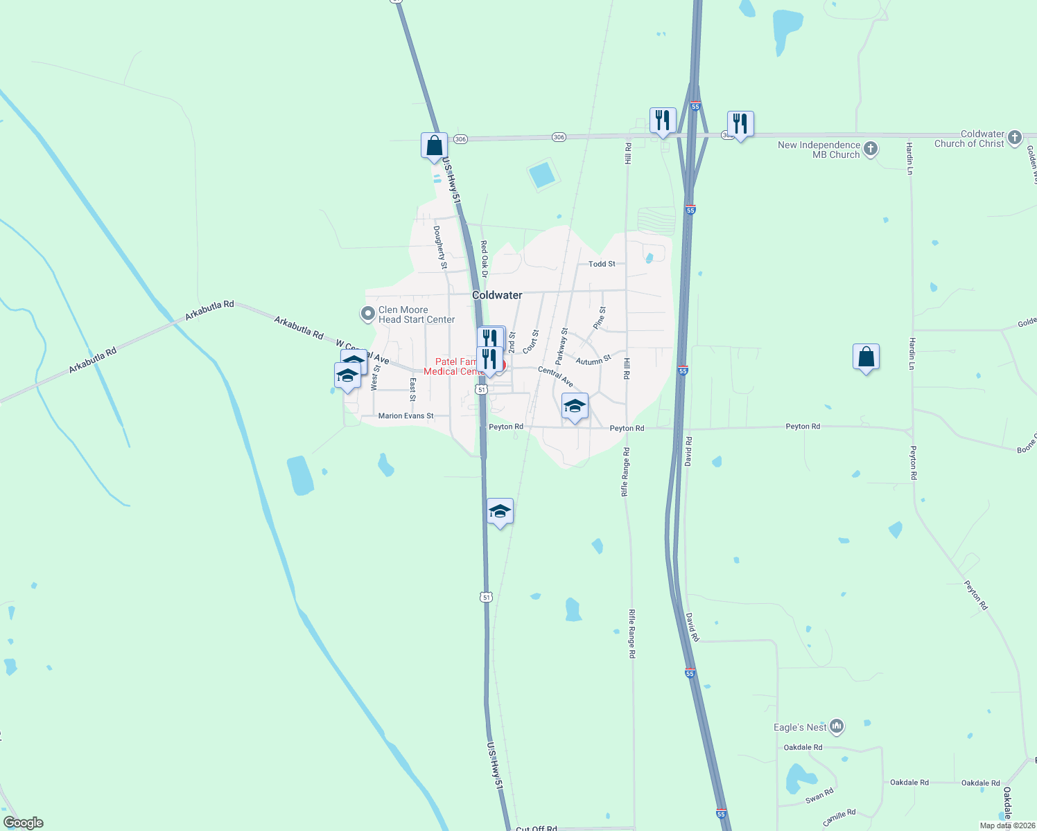 map of restaurants, bars, coffee shops, grocery stores, and more near 145 Peyton Road in Coldwater