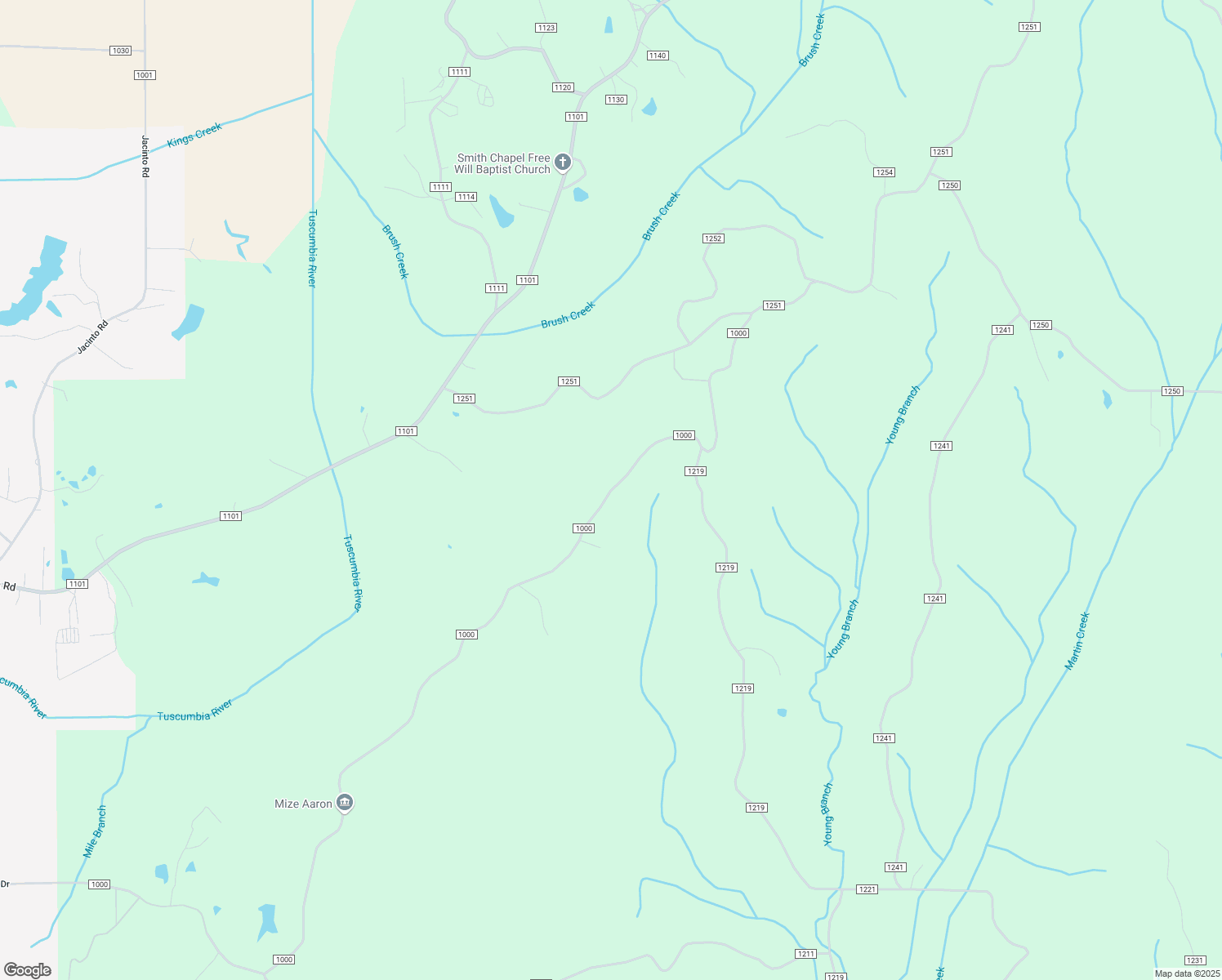 map of restaurants, bars, coffee shops, grocery stores, and more near 310 County Road 1000 in Booneville
