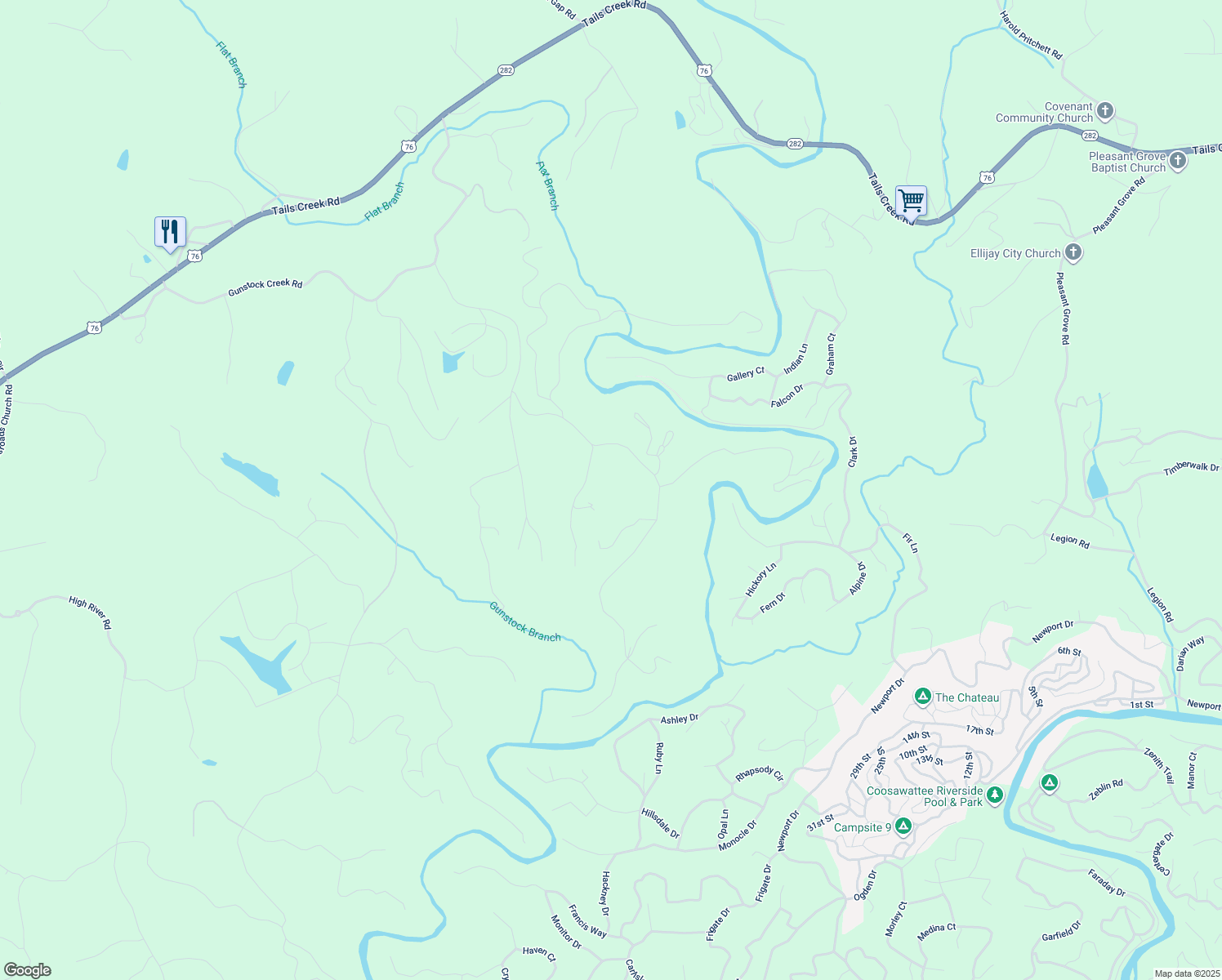 map of restaurants, bars, coffee shops, grocery stores, and more near 109 Arnold Road in Ellijay