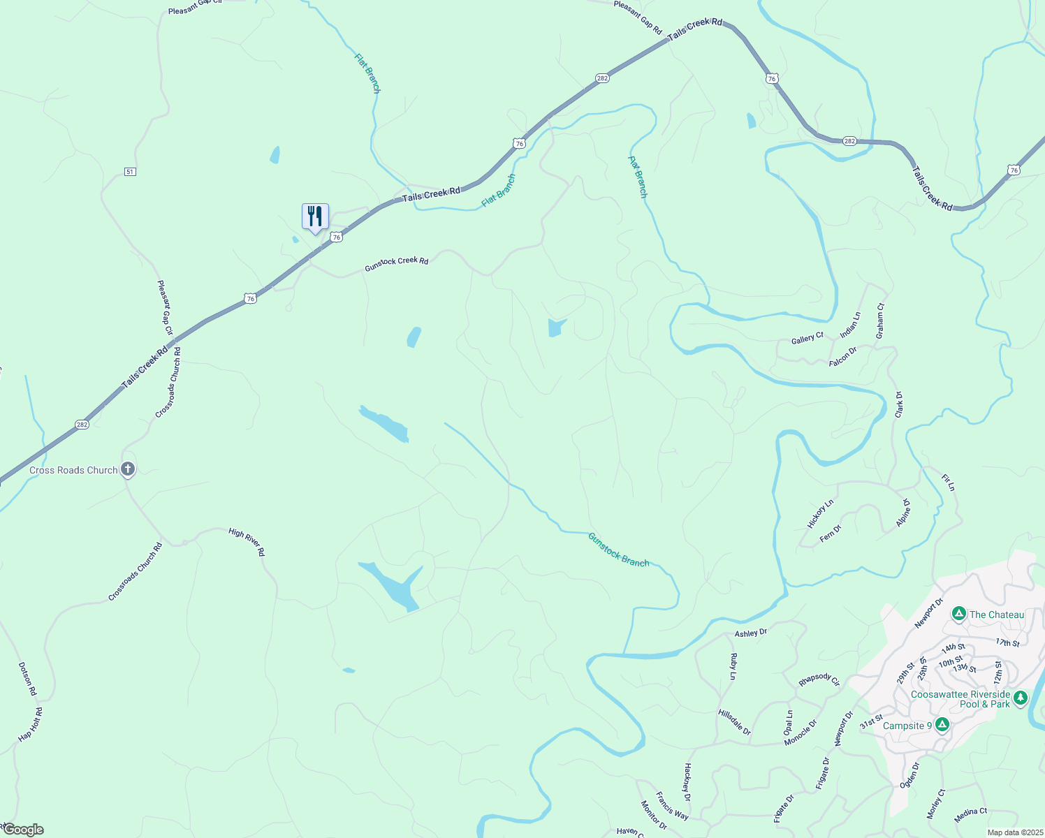 map of restaurants, bars, coffee shops, grocery stores, and more near 698 Hummingbird Drive in Ellijay