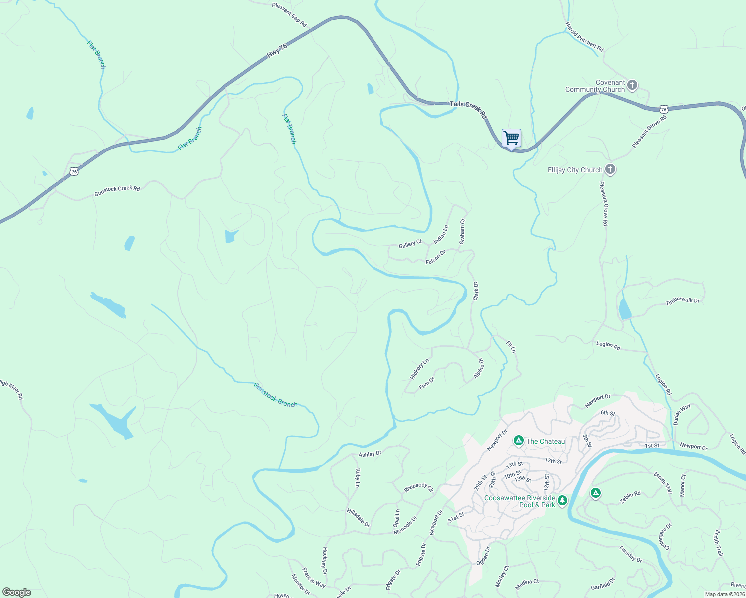 map of restaurants, bars, coffee shops, grocery stores, and more near 119 Fir Lane in Ellijay