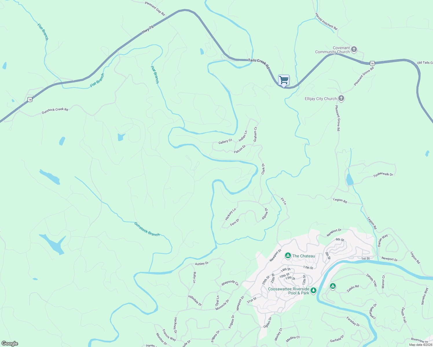 map of restaurants, bars, coffee shops, grocery stores, and more near 119 Fir Lane in Ellijay