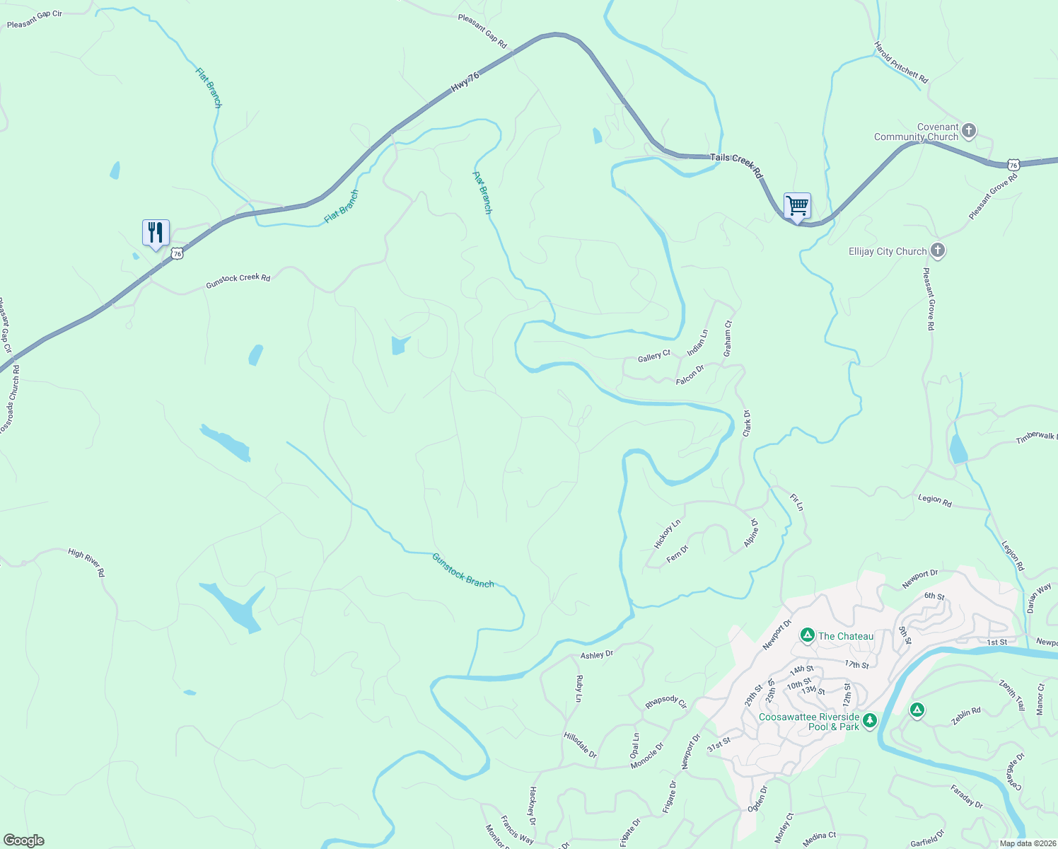 map of restaurants, bars, coffee shops, grocery stores, and more near 884 Hicks Ford Road in Ellijay