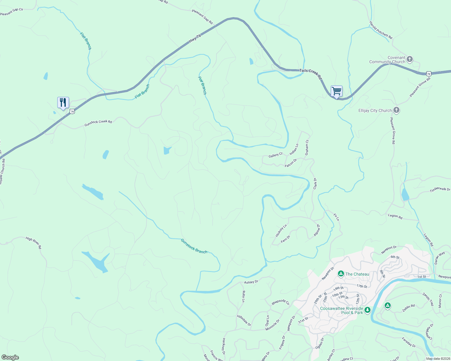 map of restaurants, bars, coffee shops, grocery stores, and more near 884 Hicks Ford Road in Ellijay
