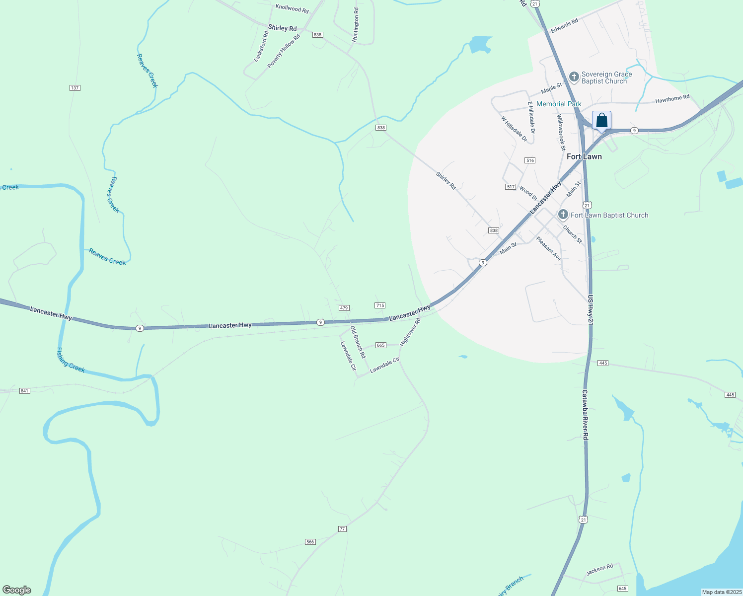 map of restaurants, bars, coffee shops, grocery stores, and more near 5433 Baxter Drive in Fort Lawn