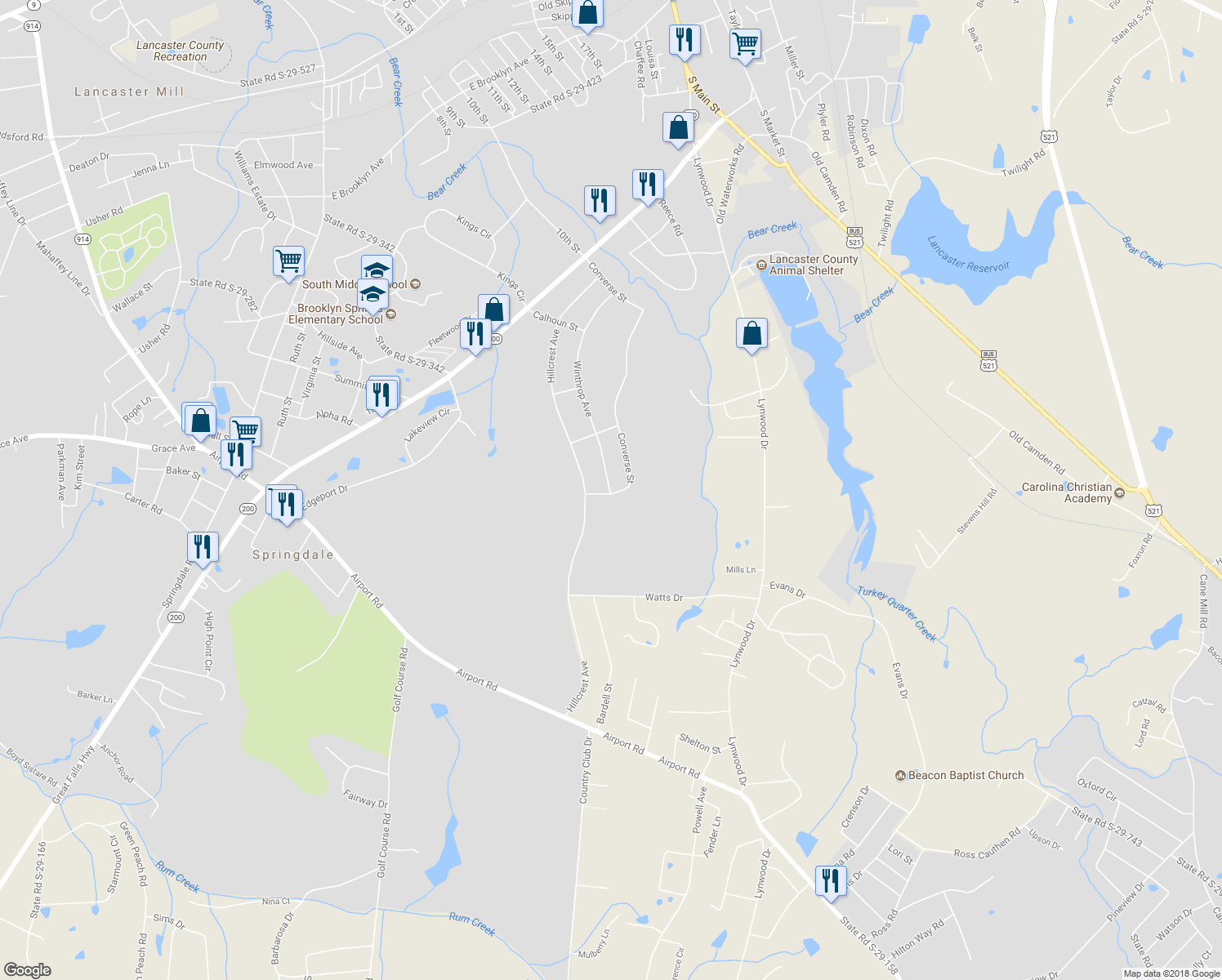 map of restaurants, bars, coffee shops, grocery stores, and more near 1665 Winthrop Avenue in Lancaster