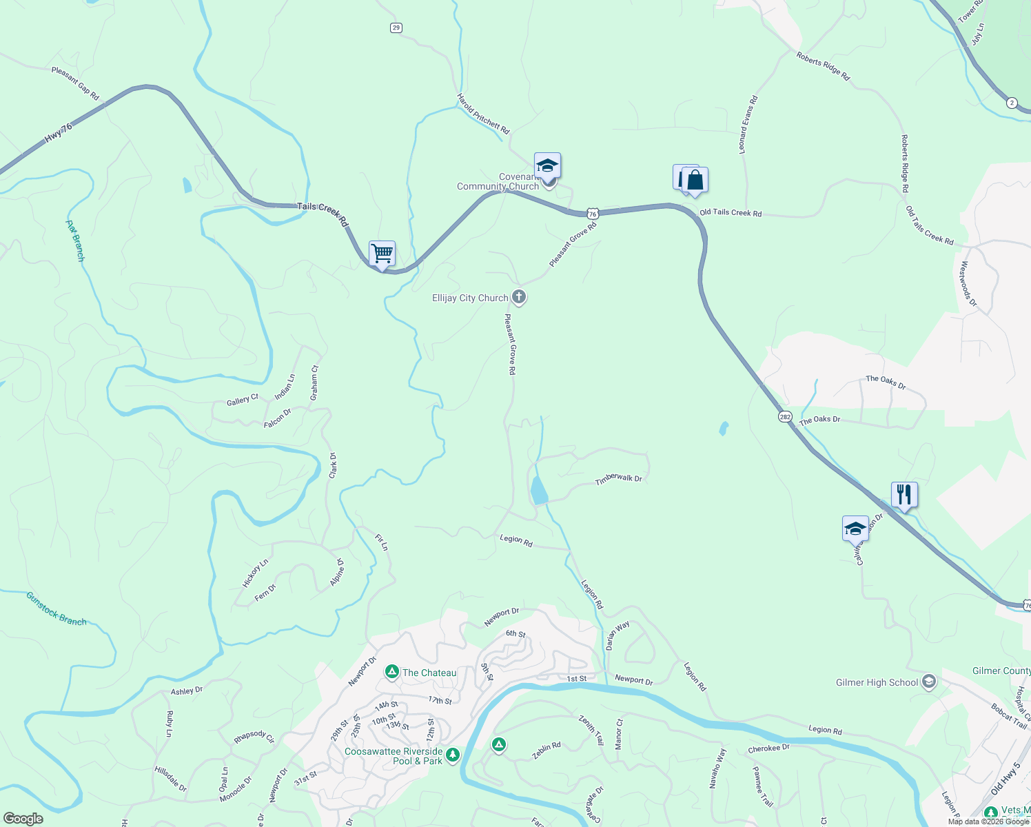 map of restaurants, bars, coffee shops, grocery stores, and more near 186-3716 Standing Rock Lane in Ellijay