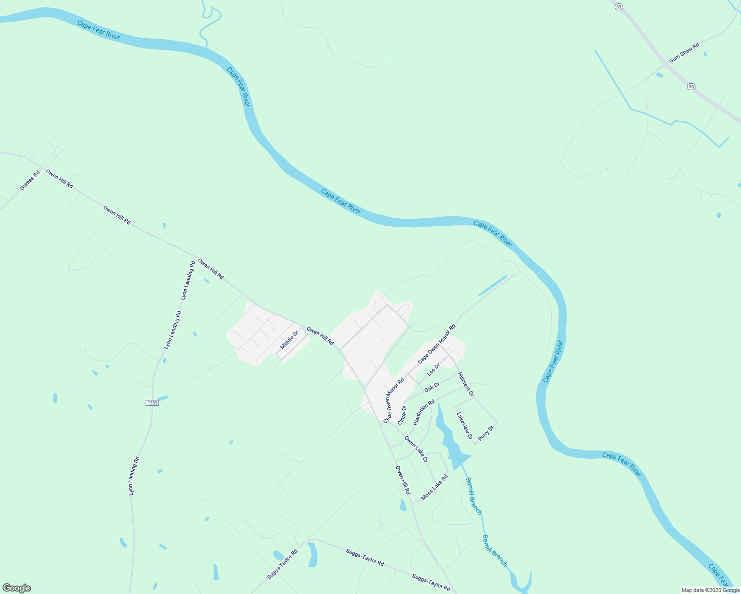 map of restaurants, bars, coffee shops, grocery stores, and more near Thomas Owen Drive in Bladen County