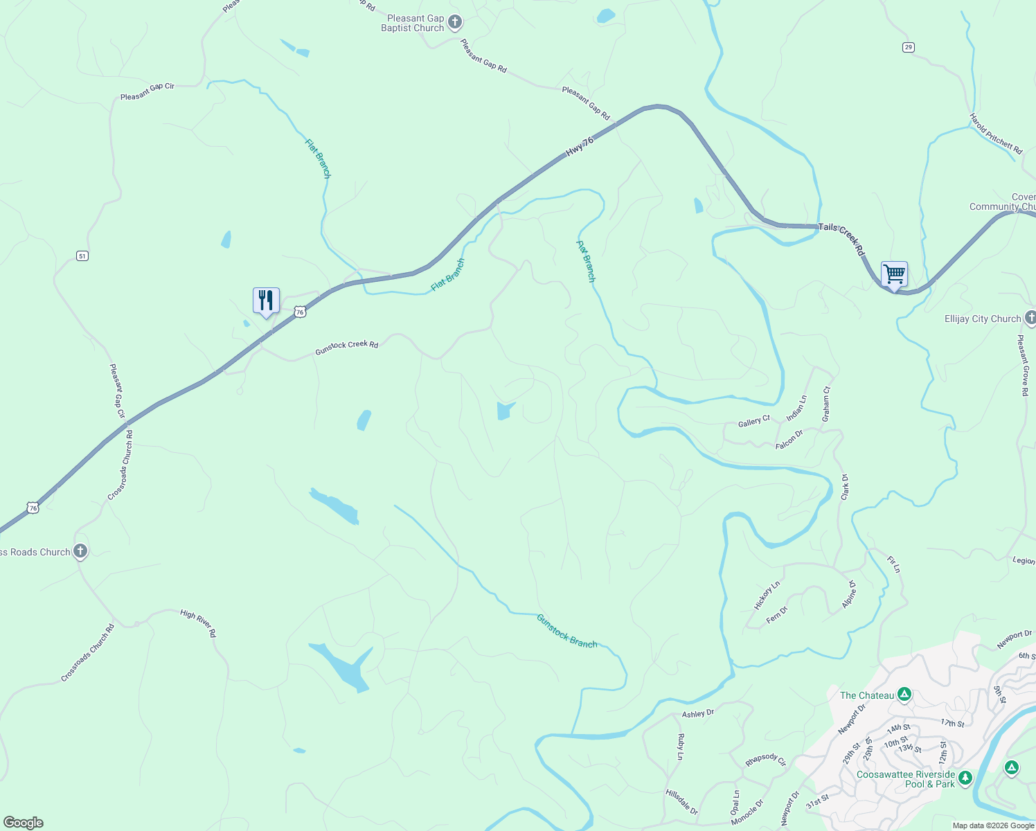 map of restaurants, bars, coffee shops, grocery stores, and more near 281 Dogwood Circle in Ellijay