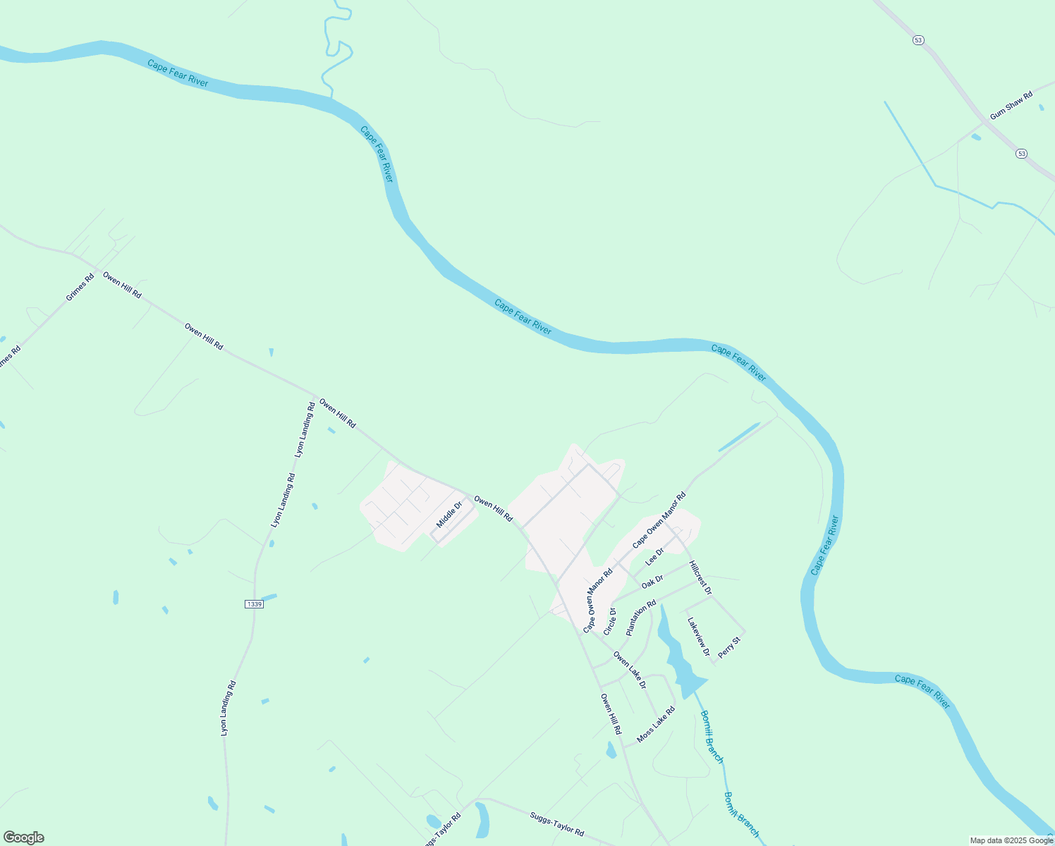 map of restaurants, bars, coffee shops, grocery stores, and more near Owen Hill Road in Bladen County