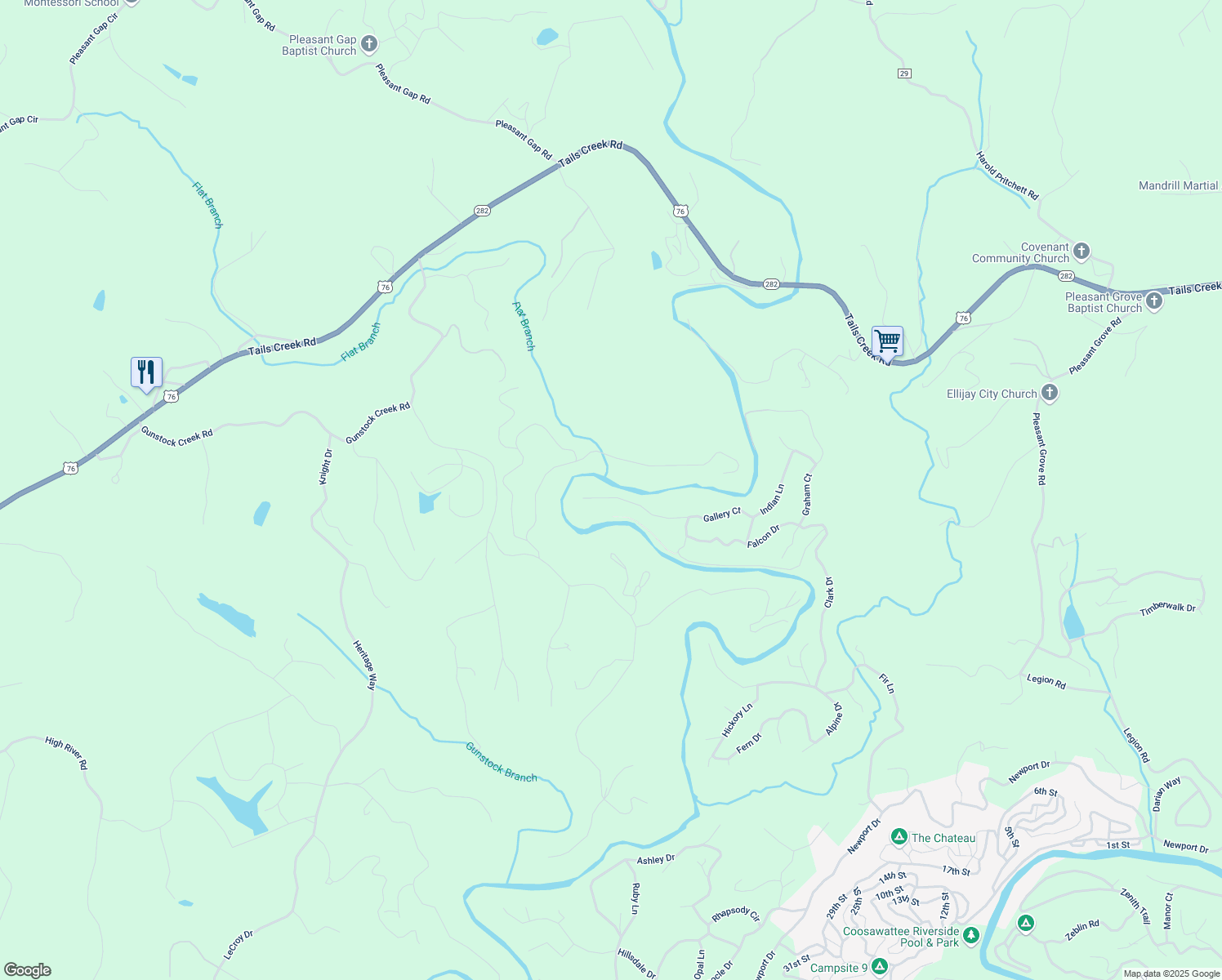 map of restaurants, bars, coffee shops, grocery stores, and more near 510 Gallery Court in Ellijay