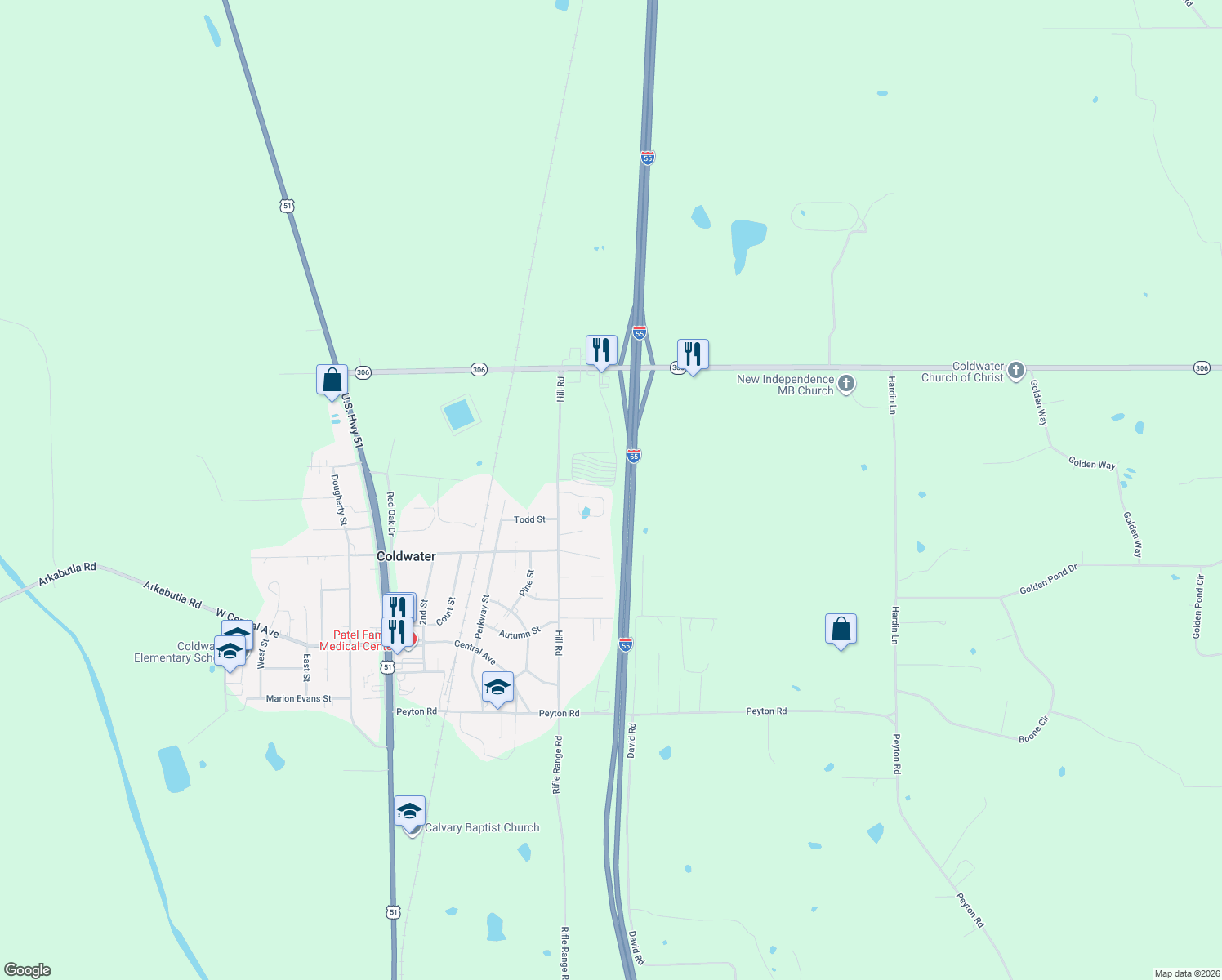 map of restaurants, bars, coffee shops, grocery stores, and more near 118 Flower Circle in Coldwater