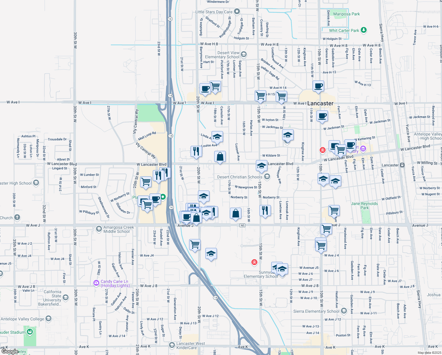 map of restaurants, bars, coffee shops, grocery stores, and more near 1737 West Milling Street in Lancaster