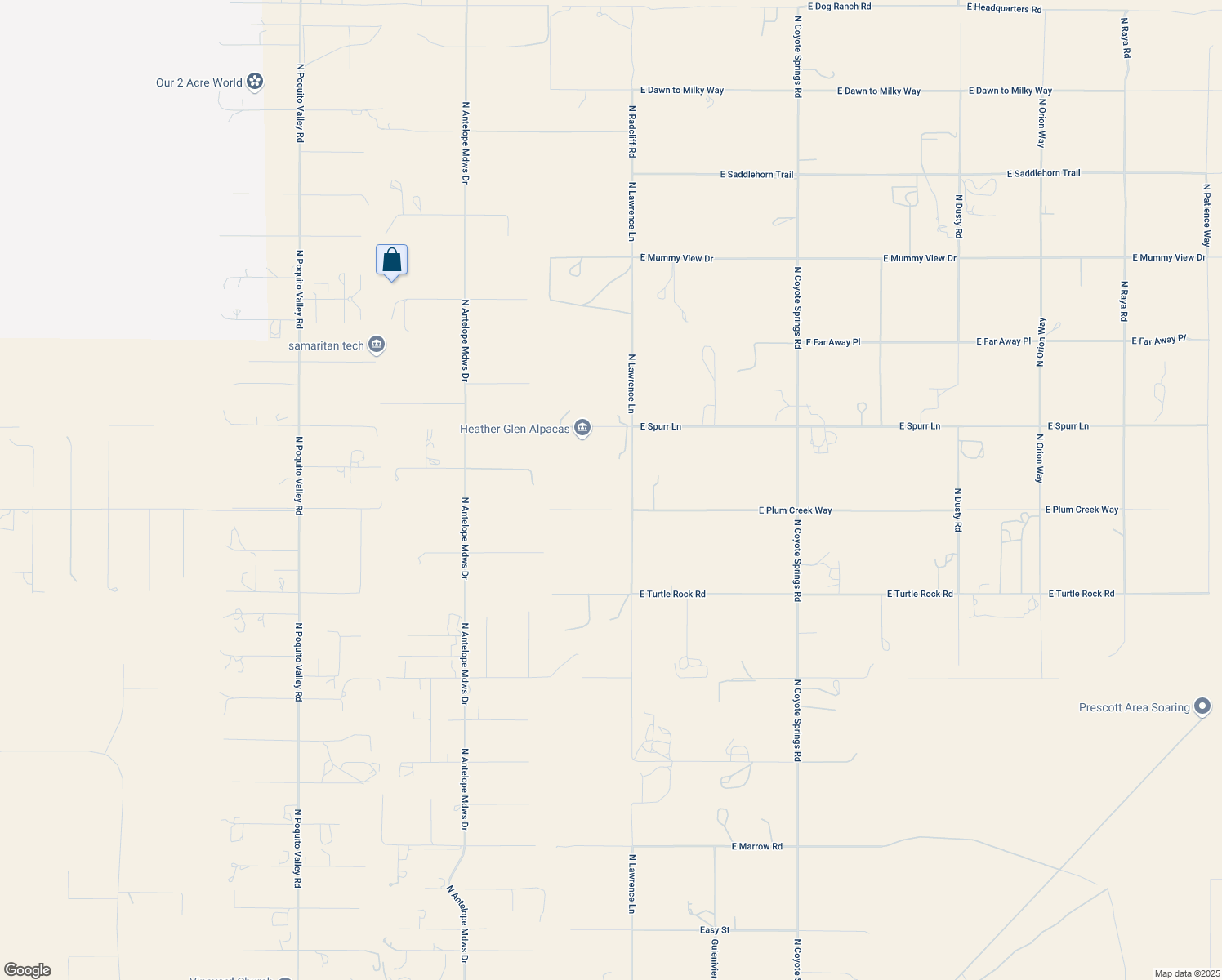 map of restaurants, bars, coffee shops, grocery stores, and more near 8260 East Plum Creek Way in Prescott Valley