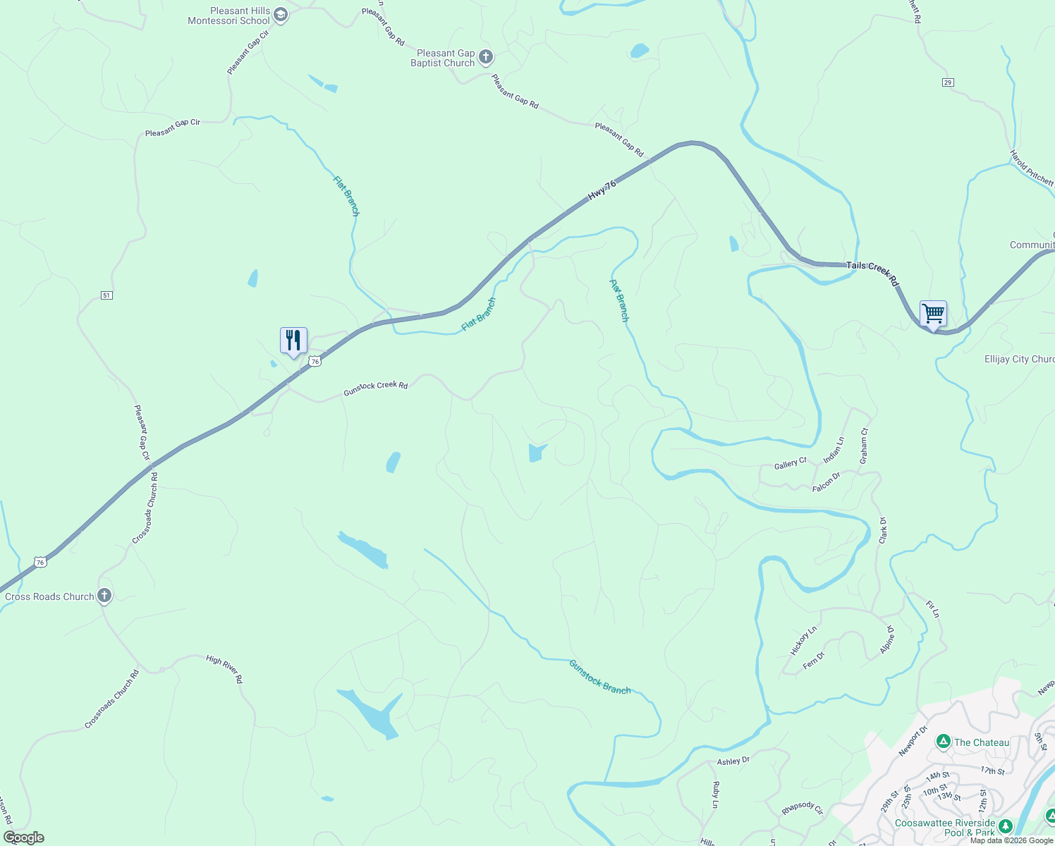 map of restaurants, bars, coffee shops, grocery stores, and more near 282 Banjo Way in Ellijay