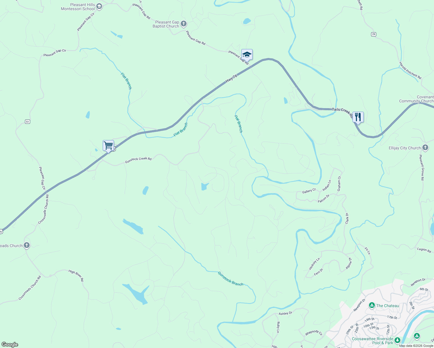 map of restaurants, bars, coffee shops, grocery stores, and more near 59 Holly Ridge in Ellijay