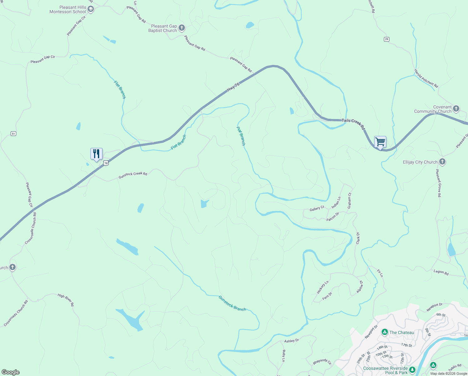 map of restaurants, bars, coffee shops, grocery stores, and more near 320 Arnold Road in Ellijay