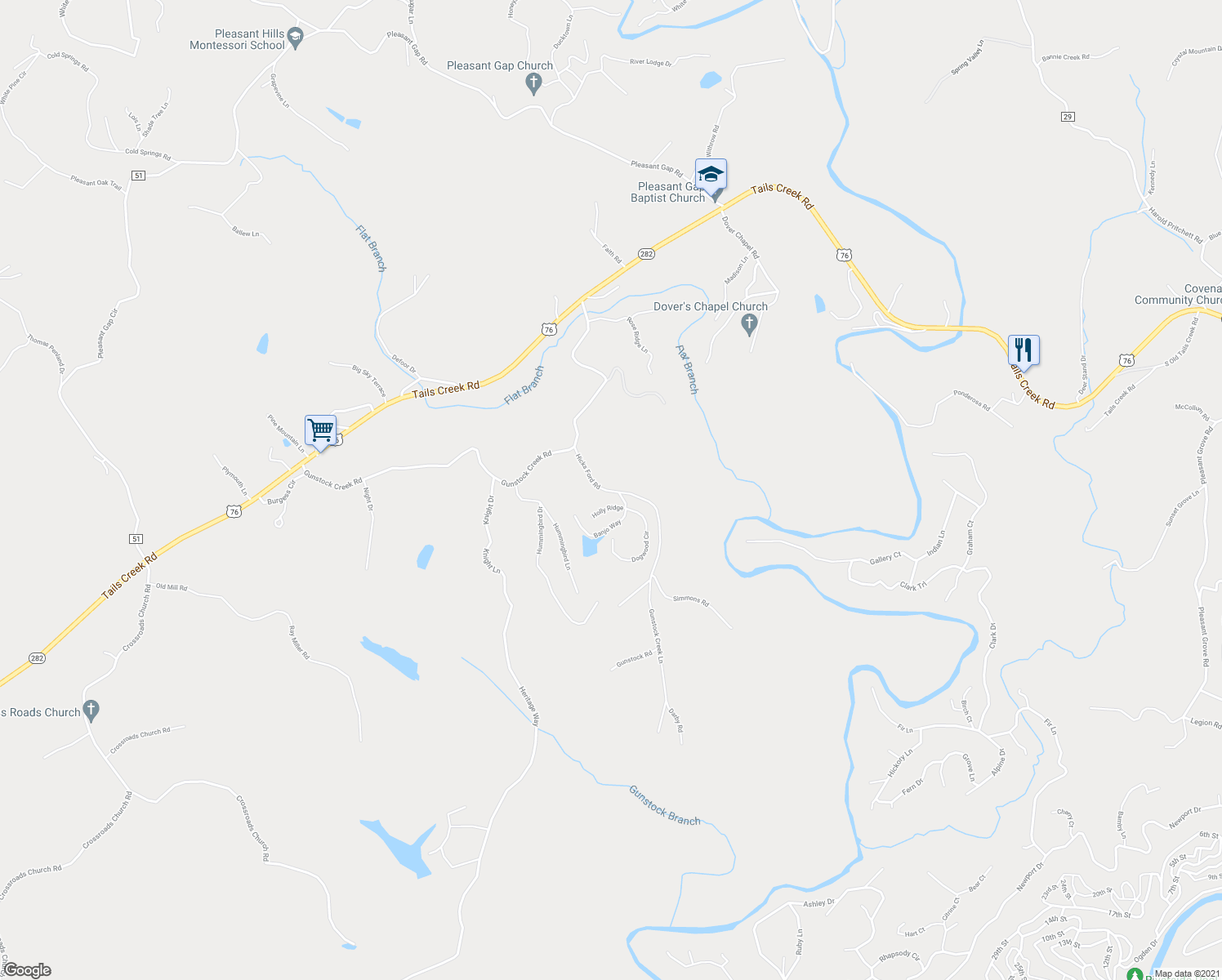map of restaurants, bars, coffee shops, grocery stores, and more near 180 Hicks Ford Road in Ellijay