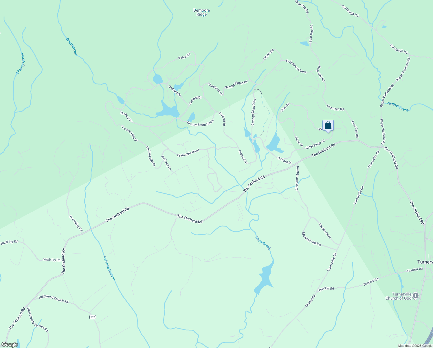 map of restaurants, bars, coffee shops, grocery stores, and more near Orchard Creek Drive in Habersham County