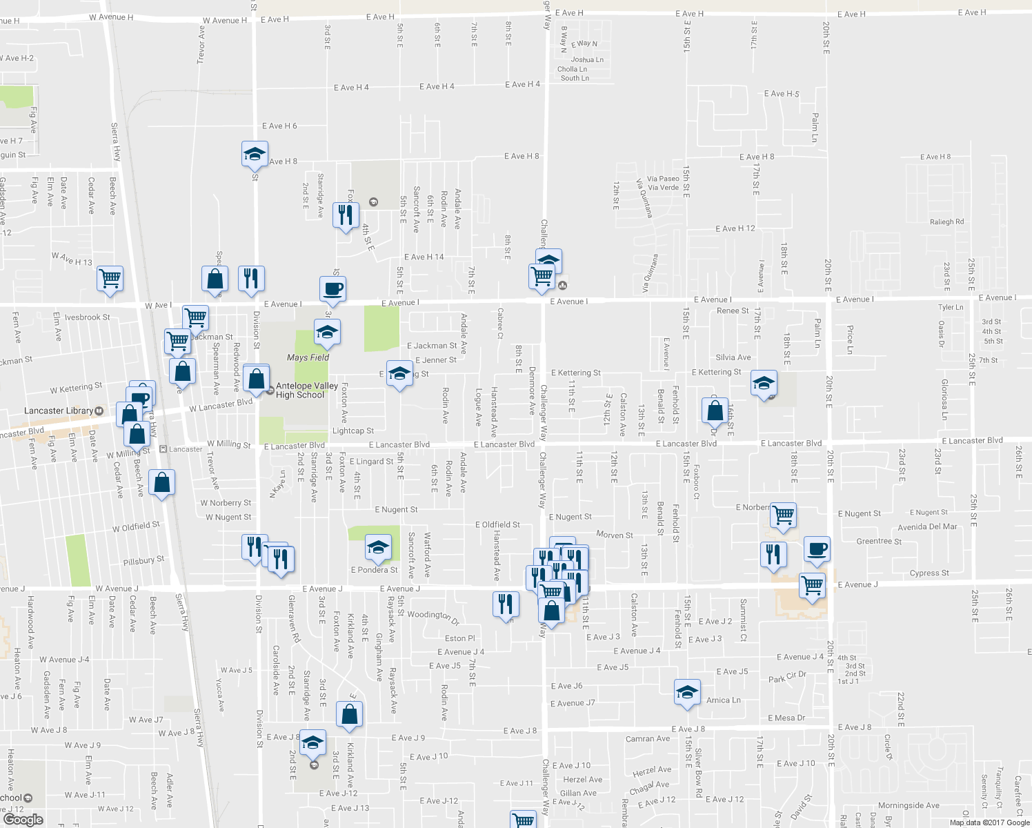 map of restaurants, bars, coffee shops, grocery stores, and more near 817 Landsford Street in Lancaster