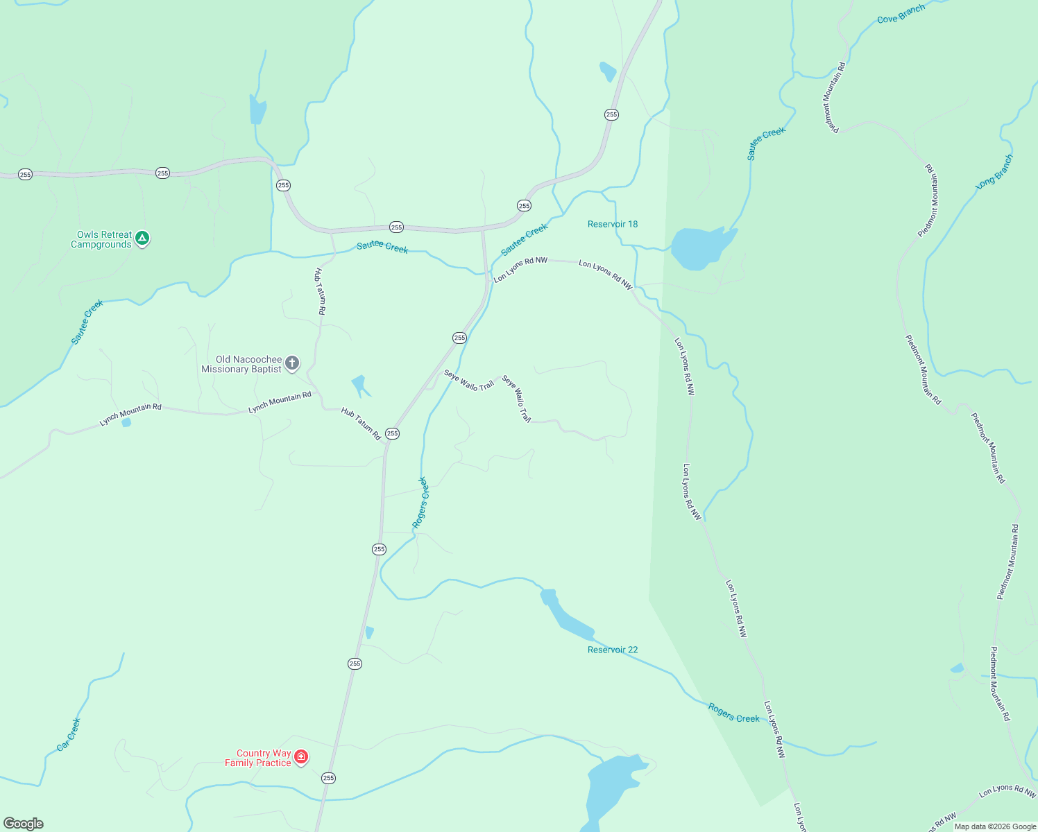 map of restaurants, bars, coffee shops, grocery stores, and more near 315 Seye Wailo Trail in Clarkesville