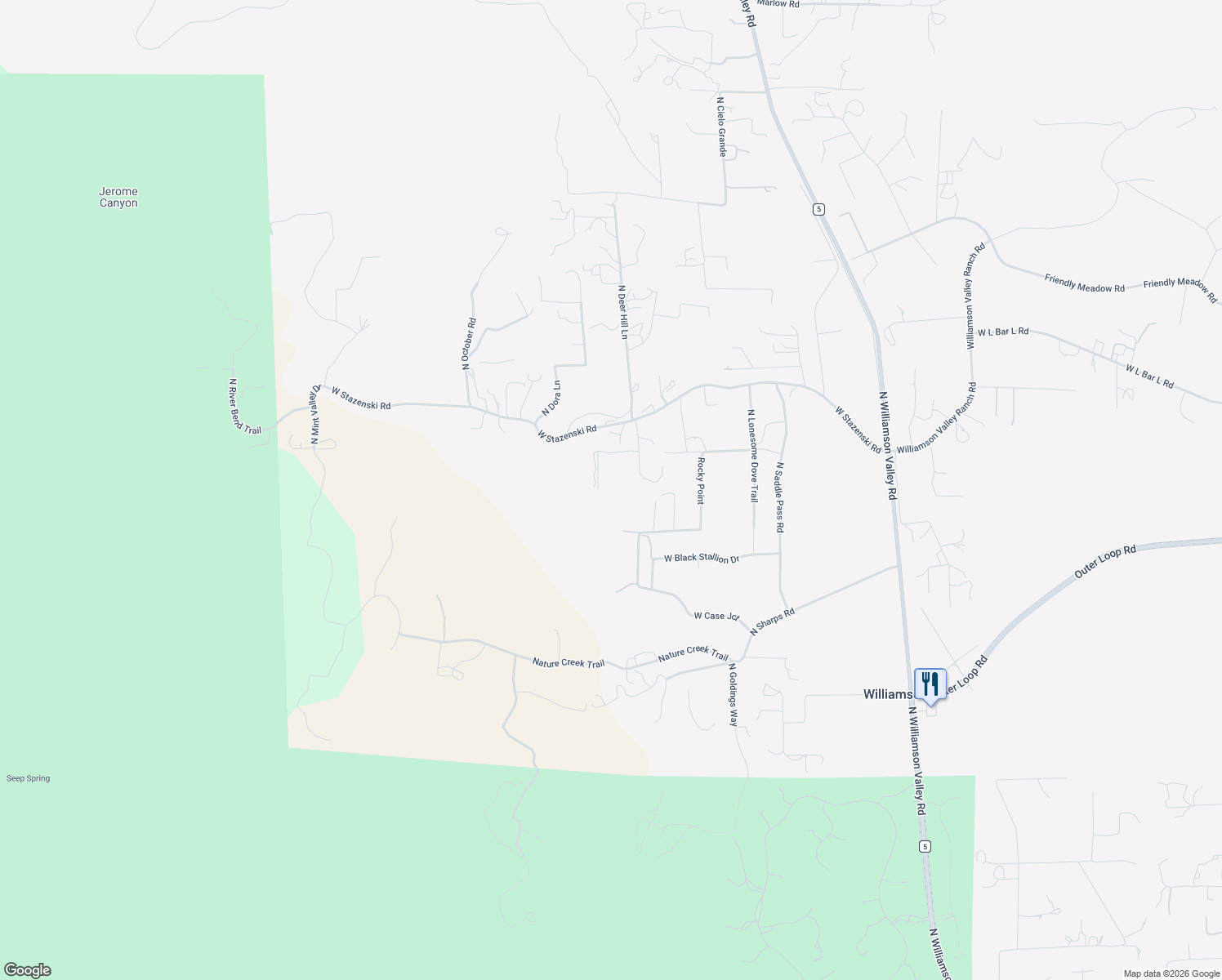 map of restaurants, bars, coffee shops, grocery stores, and more near 10901 North Deer Hill Lane in Prescott
