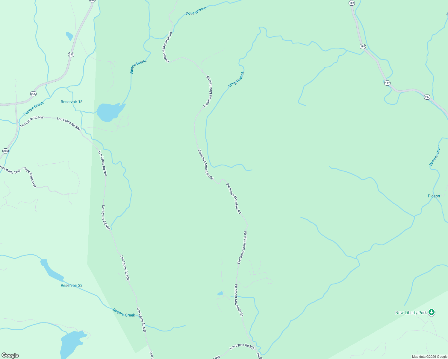 map of restaurants, bars, coffee shops, grocery stores, and more near Piedmont Mountain Road in Clarkesville