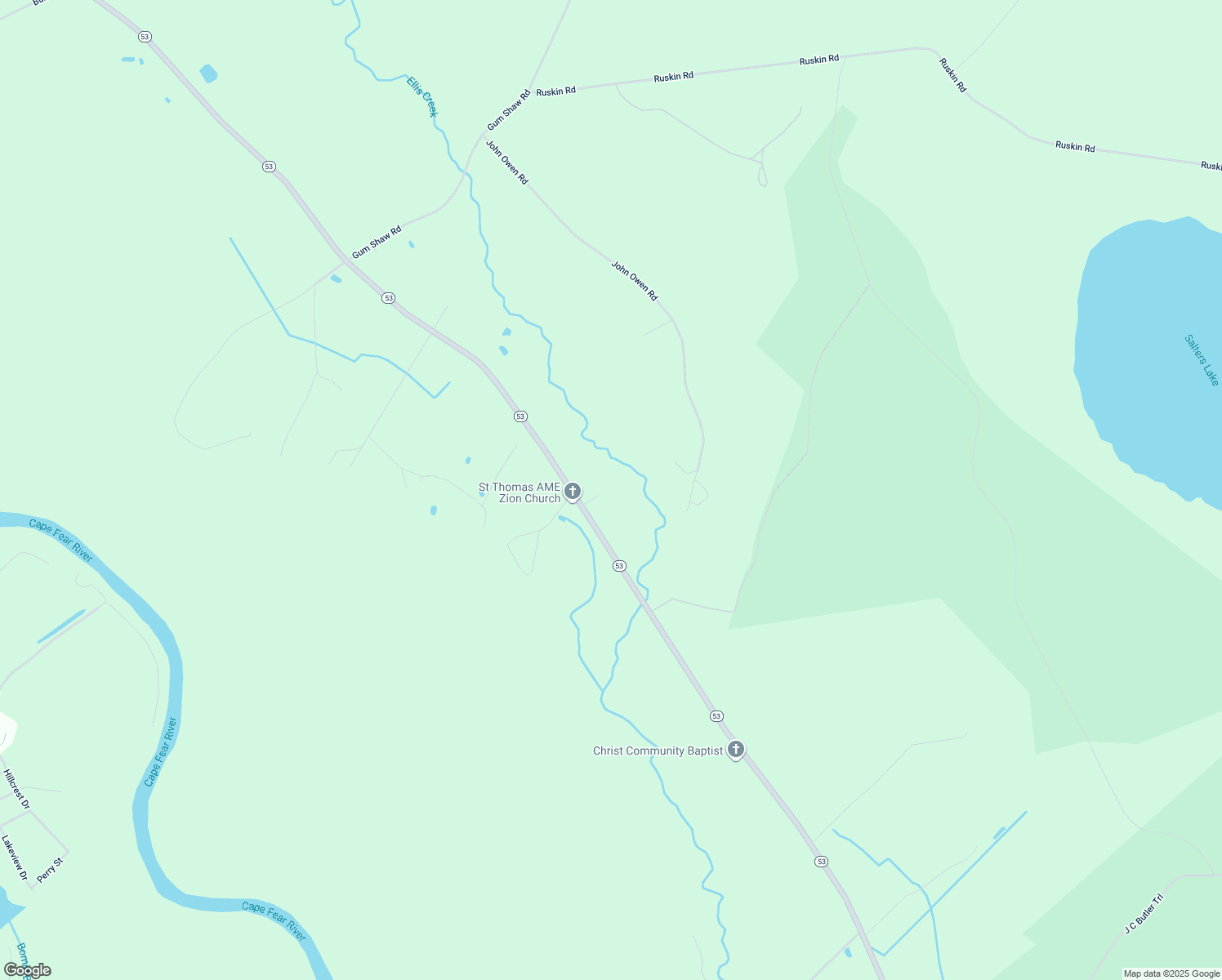 map of restaurants, bars, coffee shops, grocery stores, and more near 86 Lewis McOwen Drive in White Oak