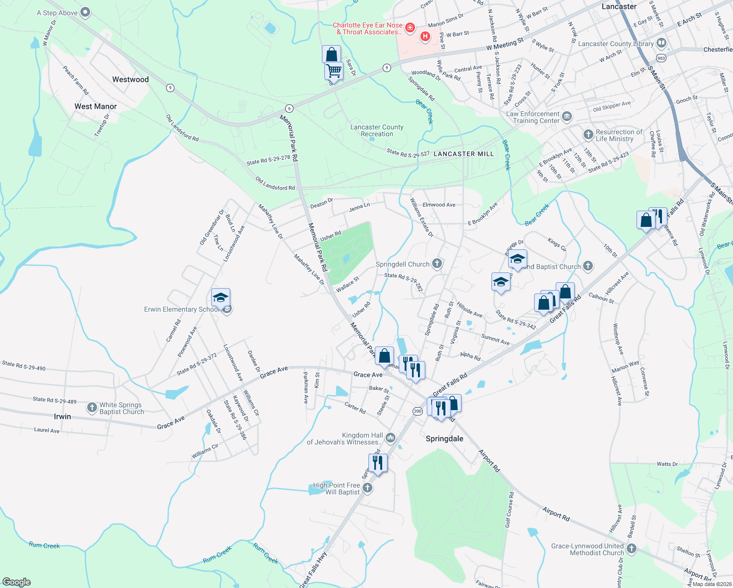 map of restaurants, bars, coffee shops, grocery stores, and more near 1986 Usher Road in Lancaster