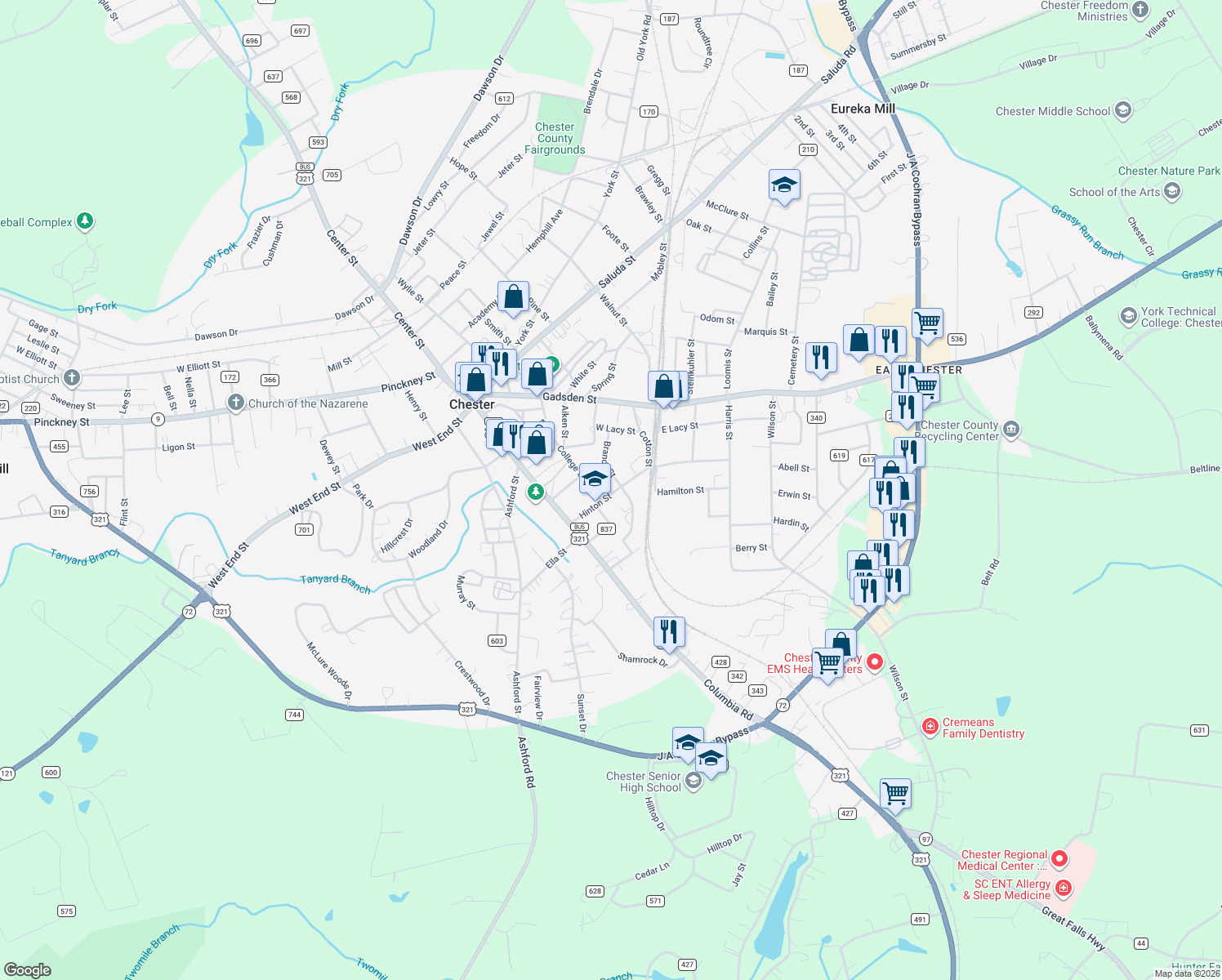 map of restaurants, bars, coffee shops, grocery stores, and more near 116 Hinton St in Chester
