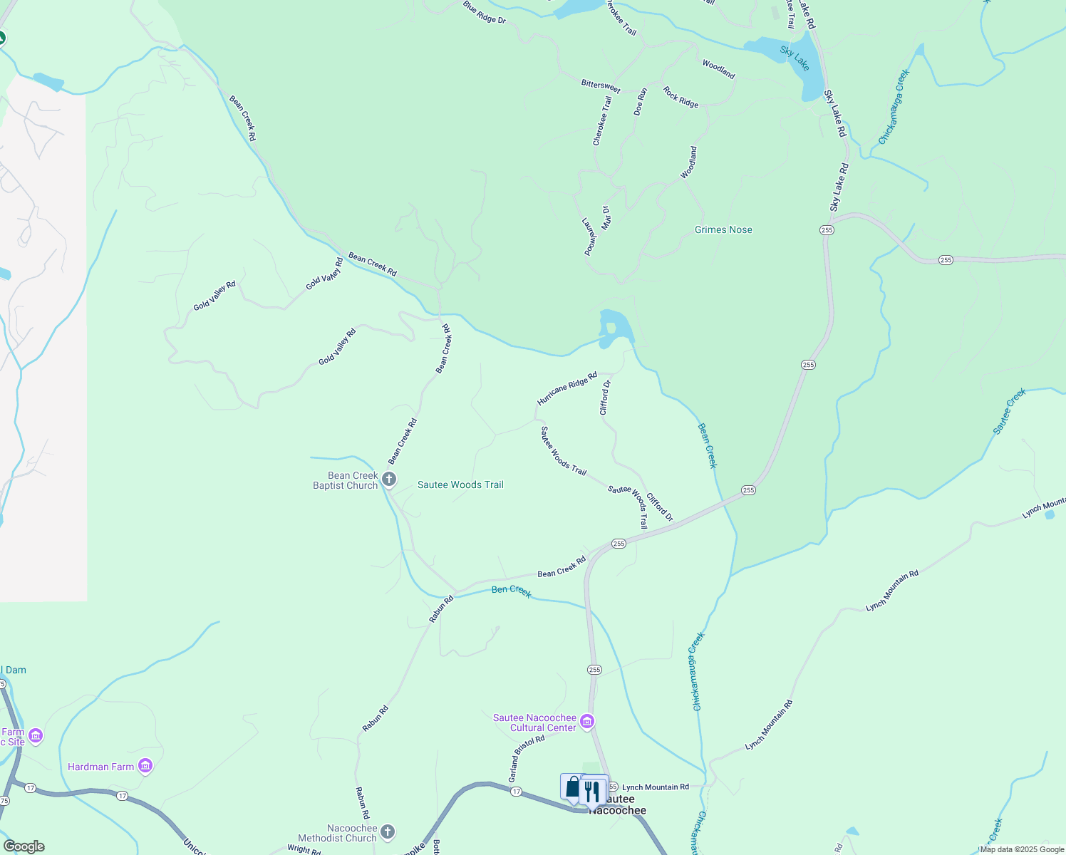 map of restaurants, bars, coffee shops, grocery stores, and more near 583 Sautee Woods Trail in Sautee Nacoochee