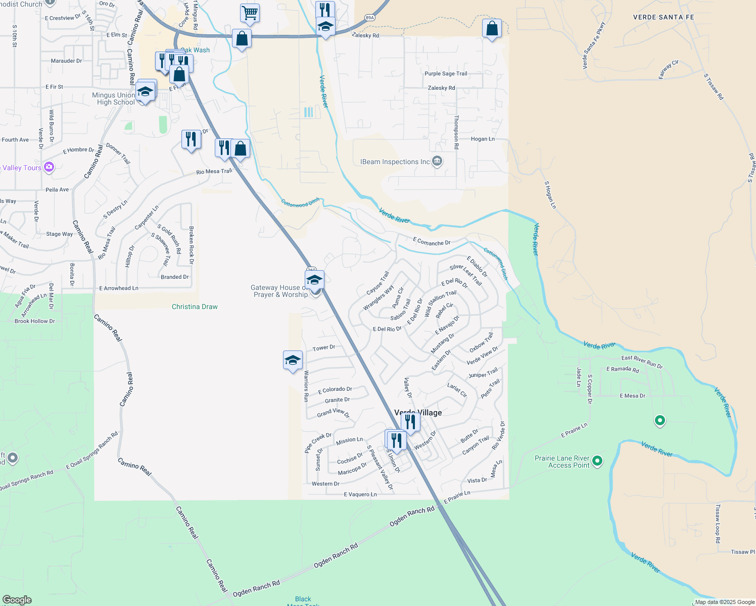 map of restaurants, bars, coffee shops, grocery stores, and more near 2031 Wranglers Way in Cottonwood