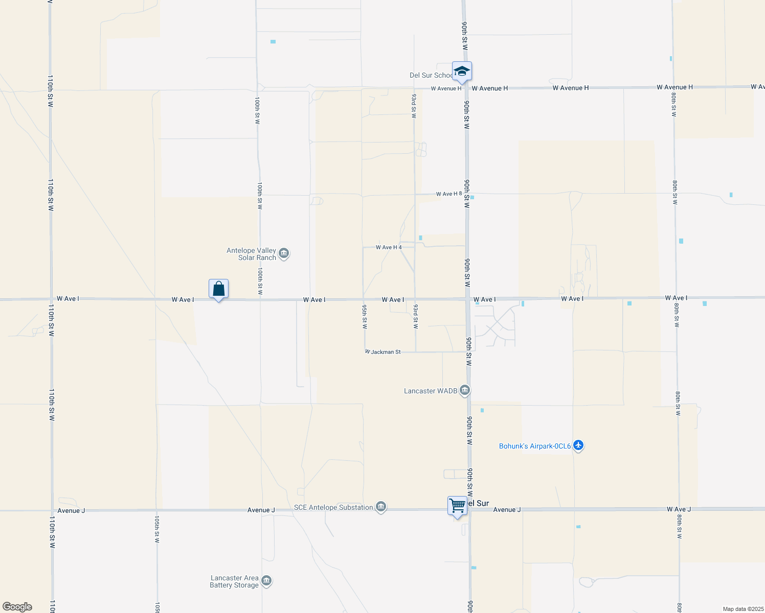 map of restaurants, bars, coffee shops, grocery stores, and more near 9320 West Avenue I in Lancaster