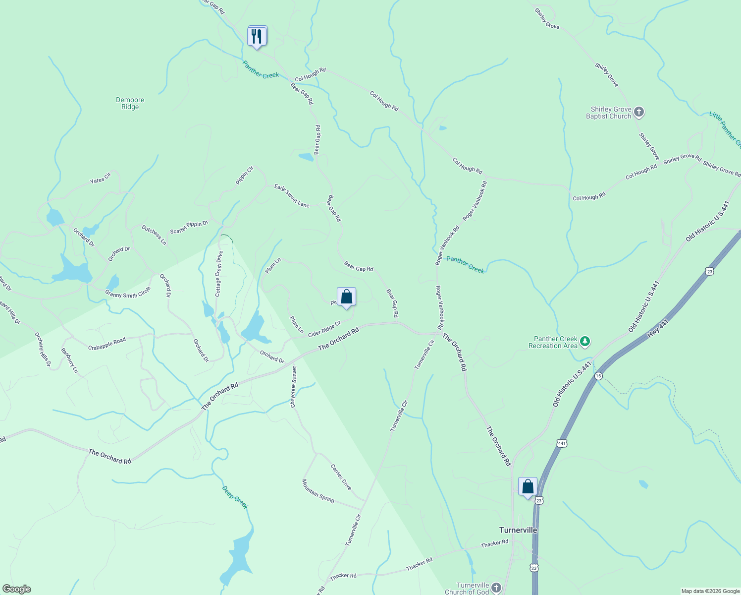 map of restaurants, bars, coffee shops, grocery stores, and more near 919-924 Cider Ridge in Clarkesville