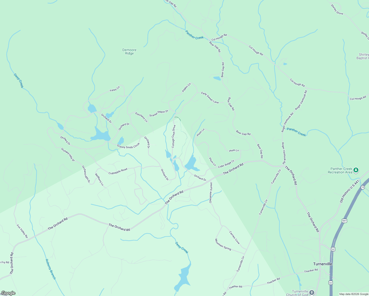 map of restaurants, bars, coffee shops, grocery stores, and more near 450-494 Rome Beauty Ln in Clarkesville