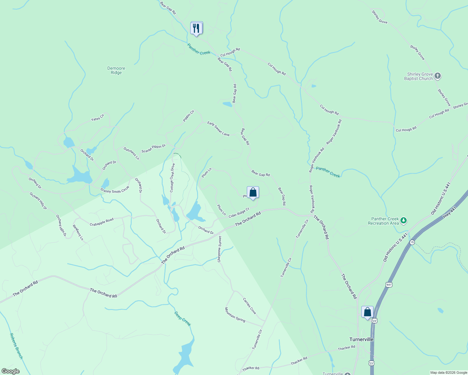 map of restaurants, bars, coffee shops, grocery stores, and more near 742 Plum Lane in Clarkesville