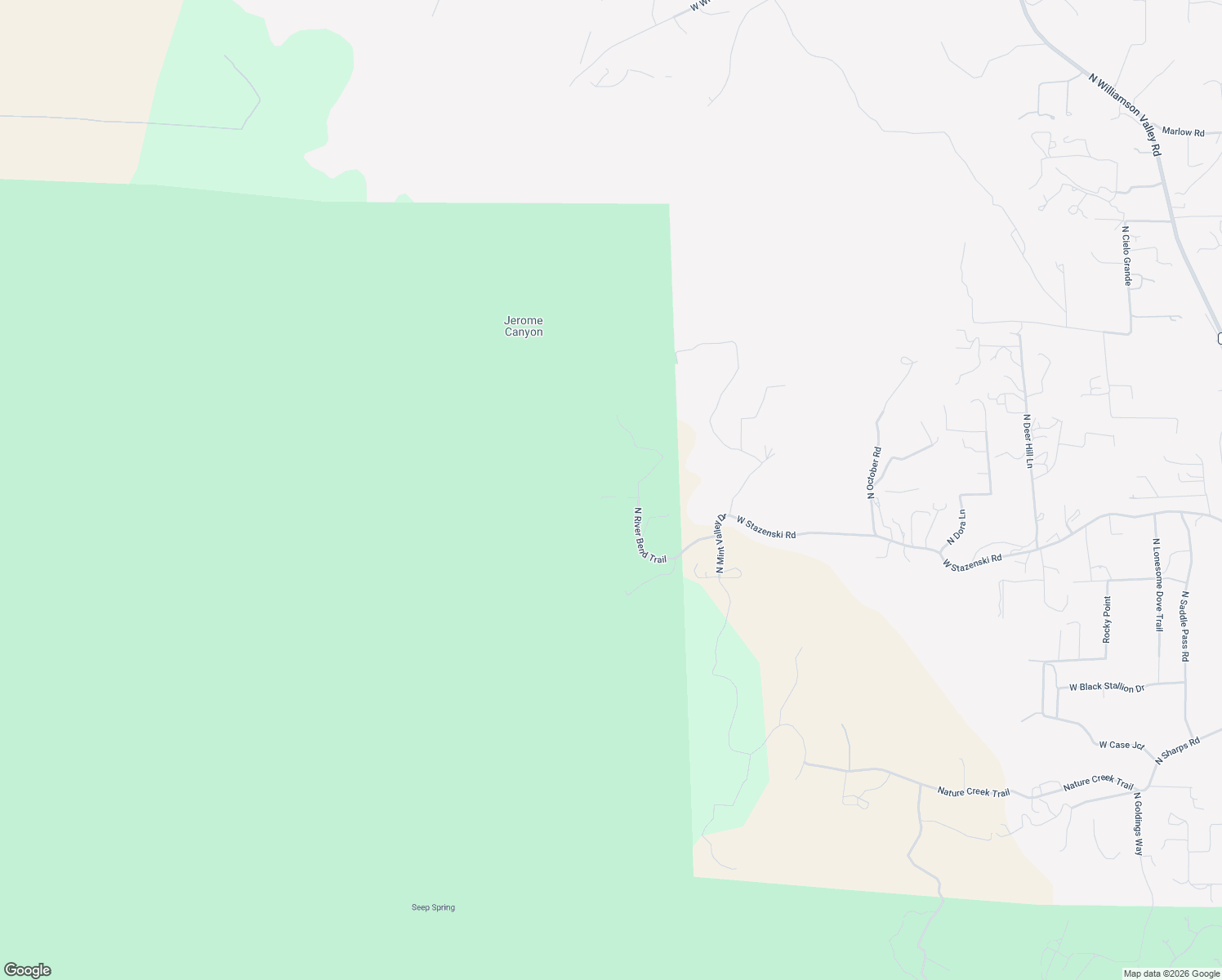 map of restaurants, bars, coffee shops, grocery stores, and more near River Bend Trail in Prescott