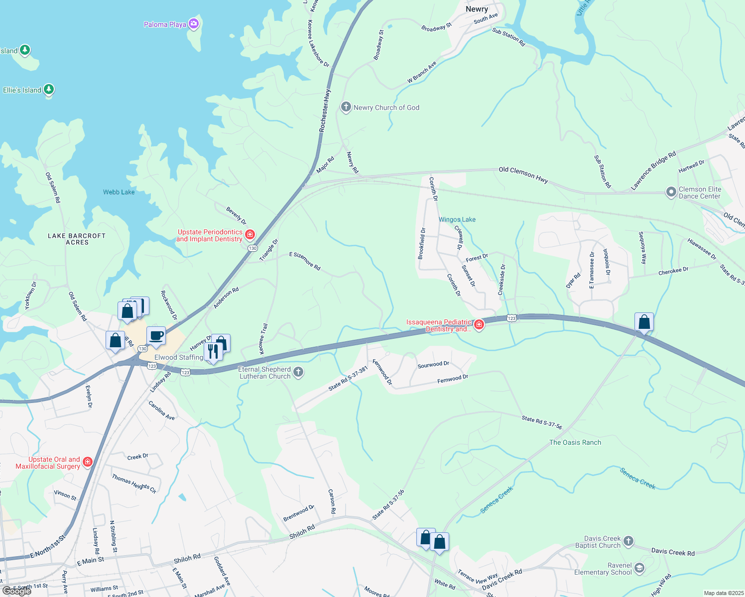 map of restaurants, bars, coffee shops, grocery stores, and more near 11075 Watson Drive in Seneca