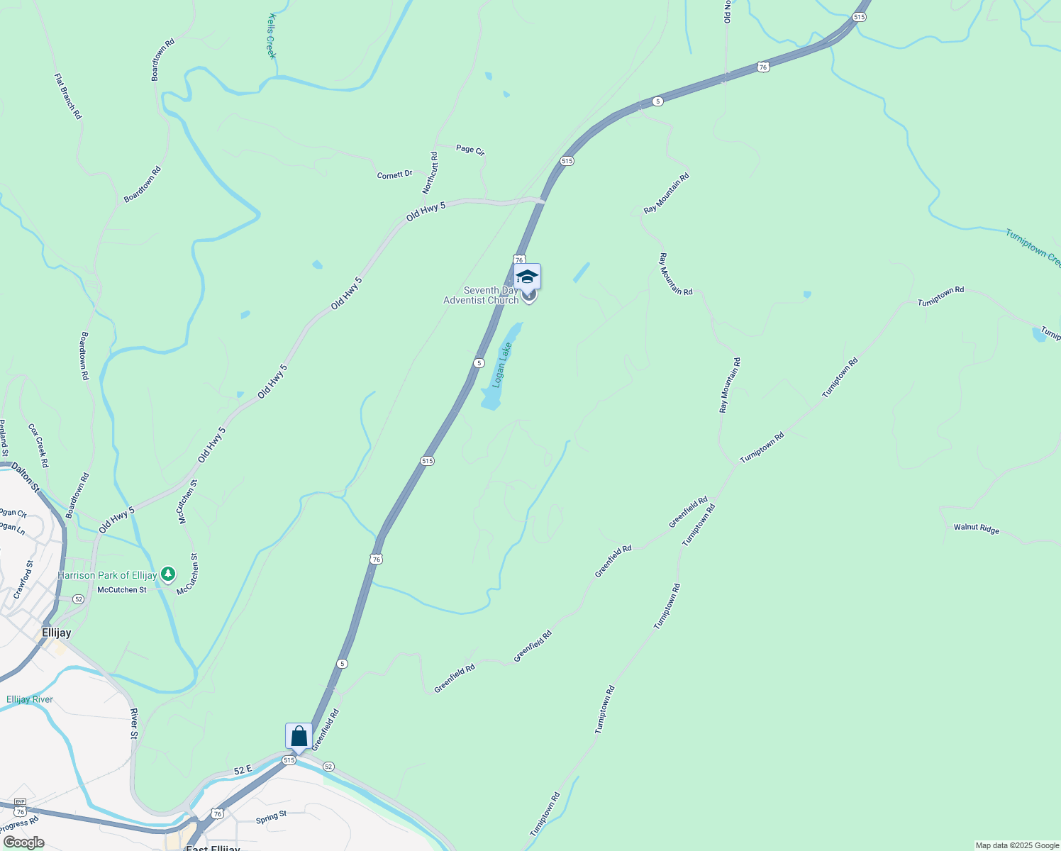 map of restaurants, bars, coffee shops, grocery stores, and more near 11 Oakridge Drive in Ellijay