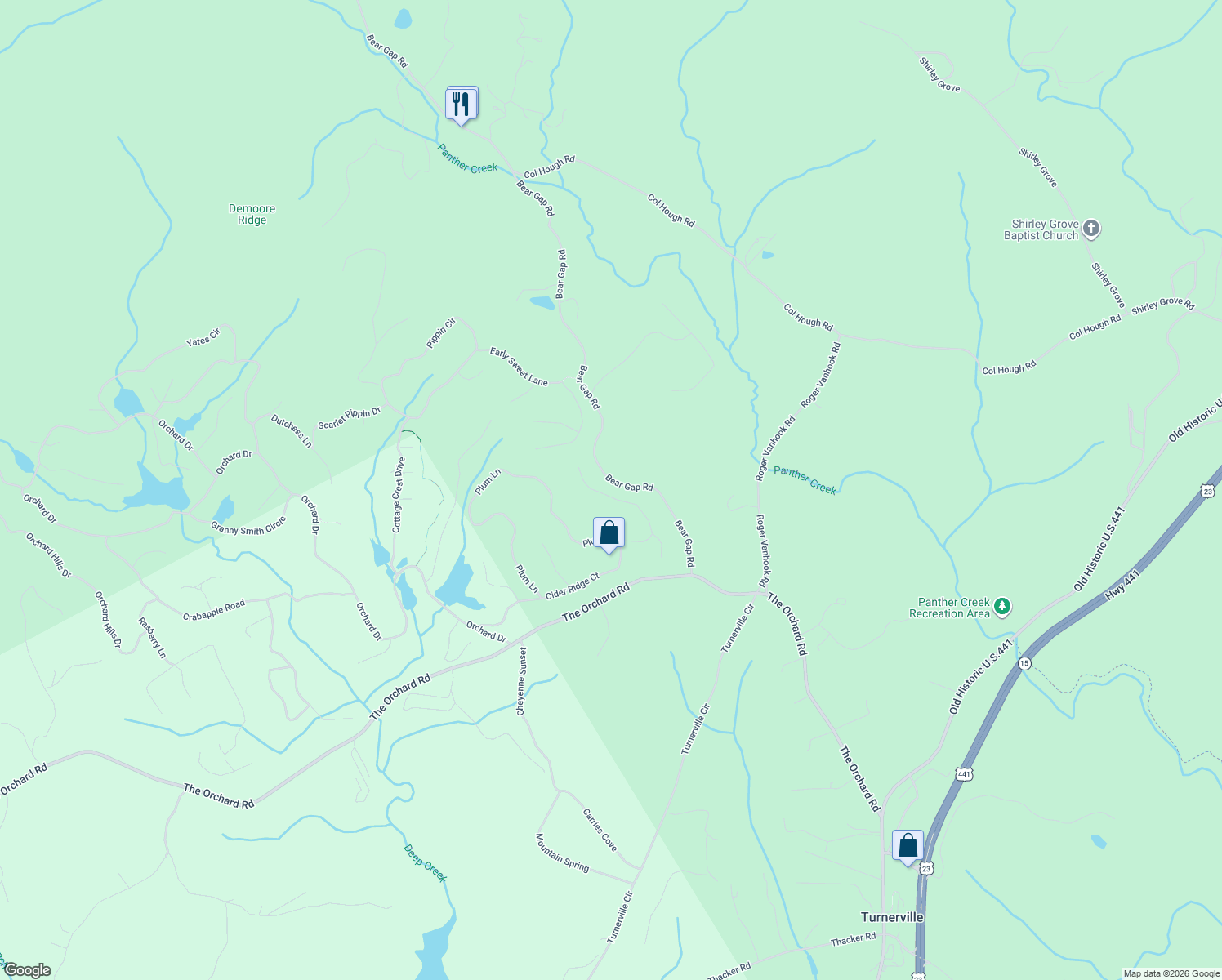 map of restaurants, bars, coffee shops, grocery stores, and more near 919 Cider Ridge Court in Clarkesville
