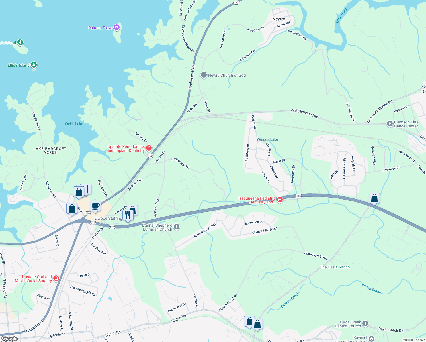 map of restaurants, bars, coffee shops, grocery stores, and more near 11087-11097 Watson Dr in Seneca