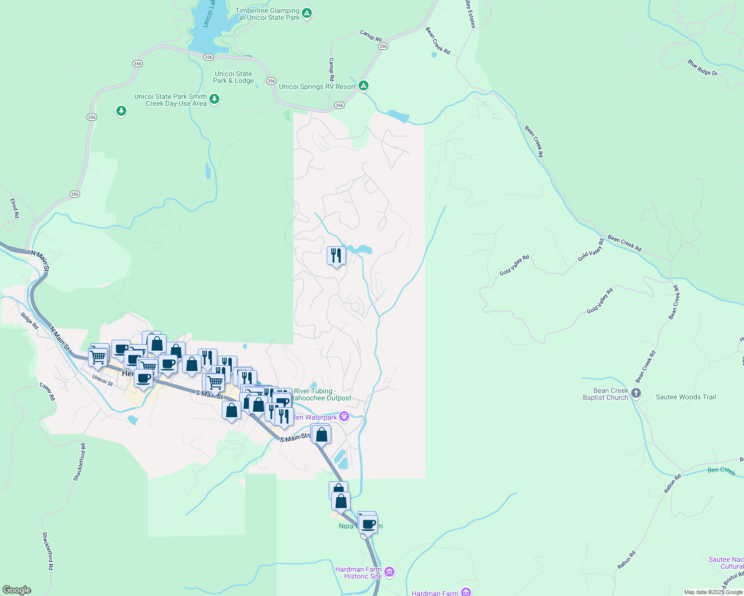 map of restaurants, bars, coffee shops, grocery stores, and more near 17 Dach Bruecke Gasse in Helen