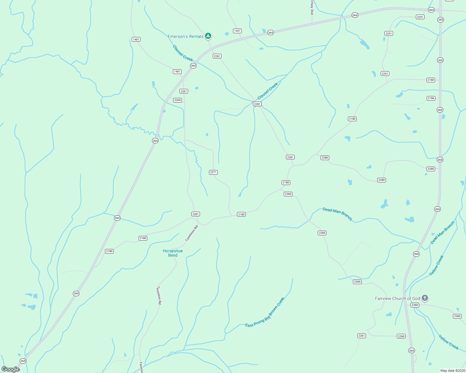 map of restaurants, bars, coffee shops, grocery stores, and more near 60 County Road 2271 in Booneville