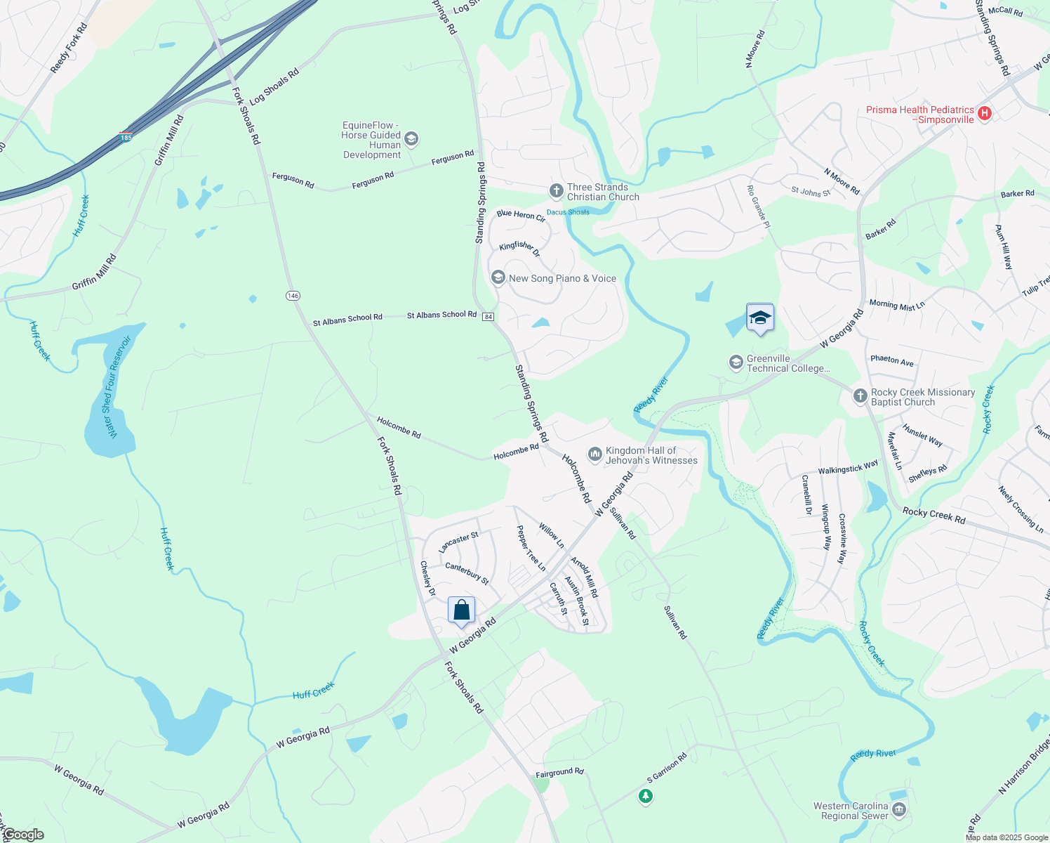 map of restaurants, bars, coffee shops, grocery stores, and more near 2868 Standing Springs Road in Simpsonville