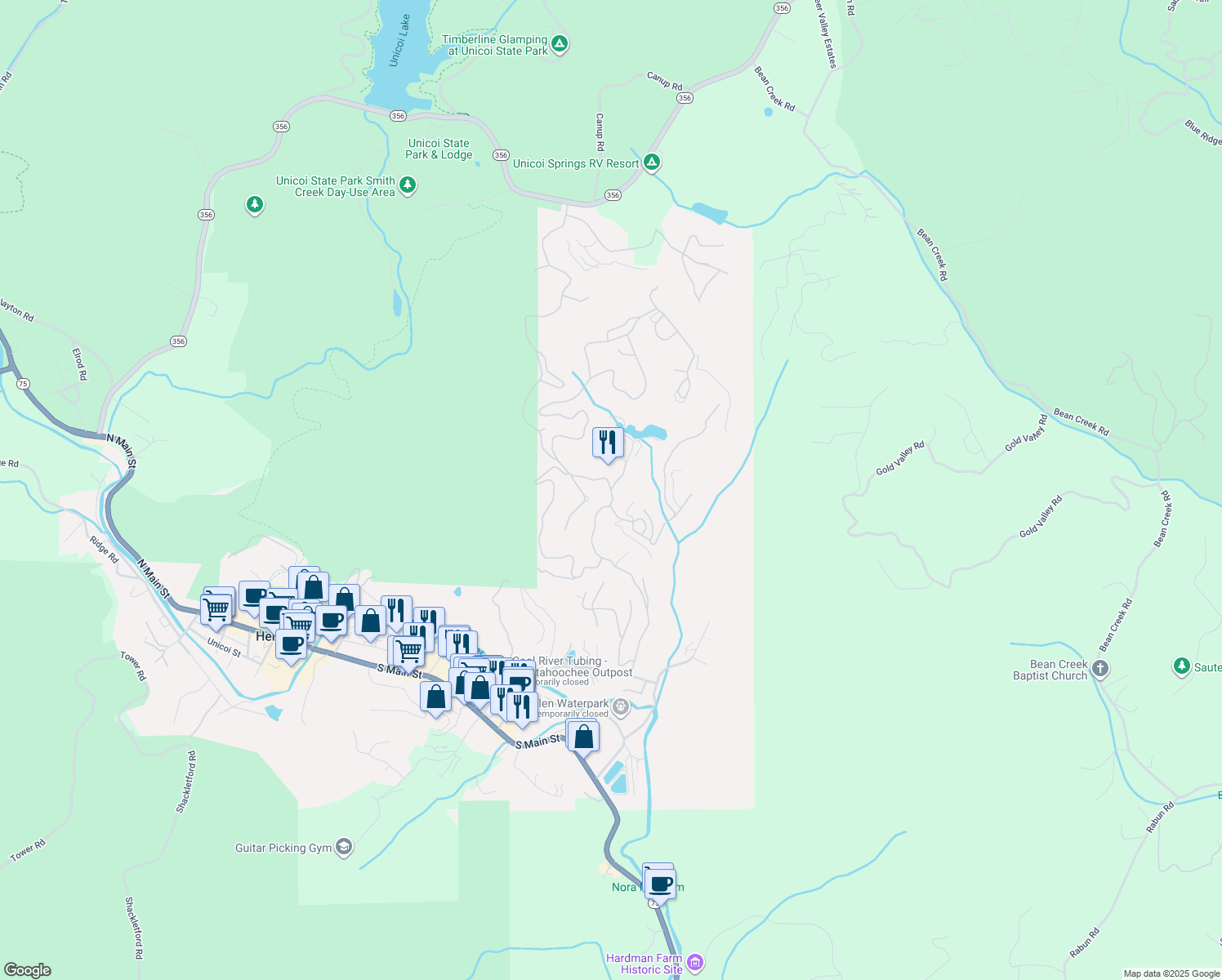 map of restaurants, bars, coffee shops, grocery stores, and more near 688 Bahn Innsbruck in Helen
